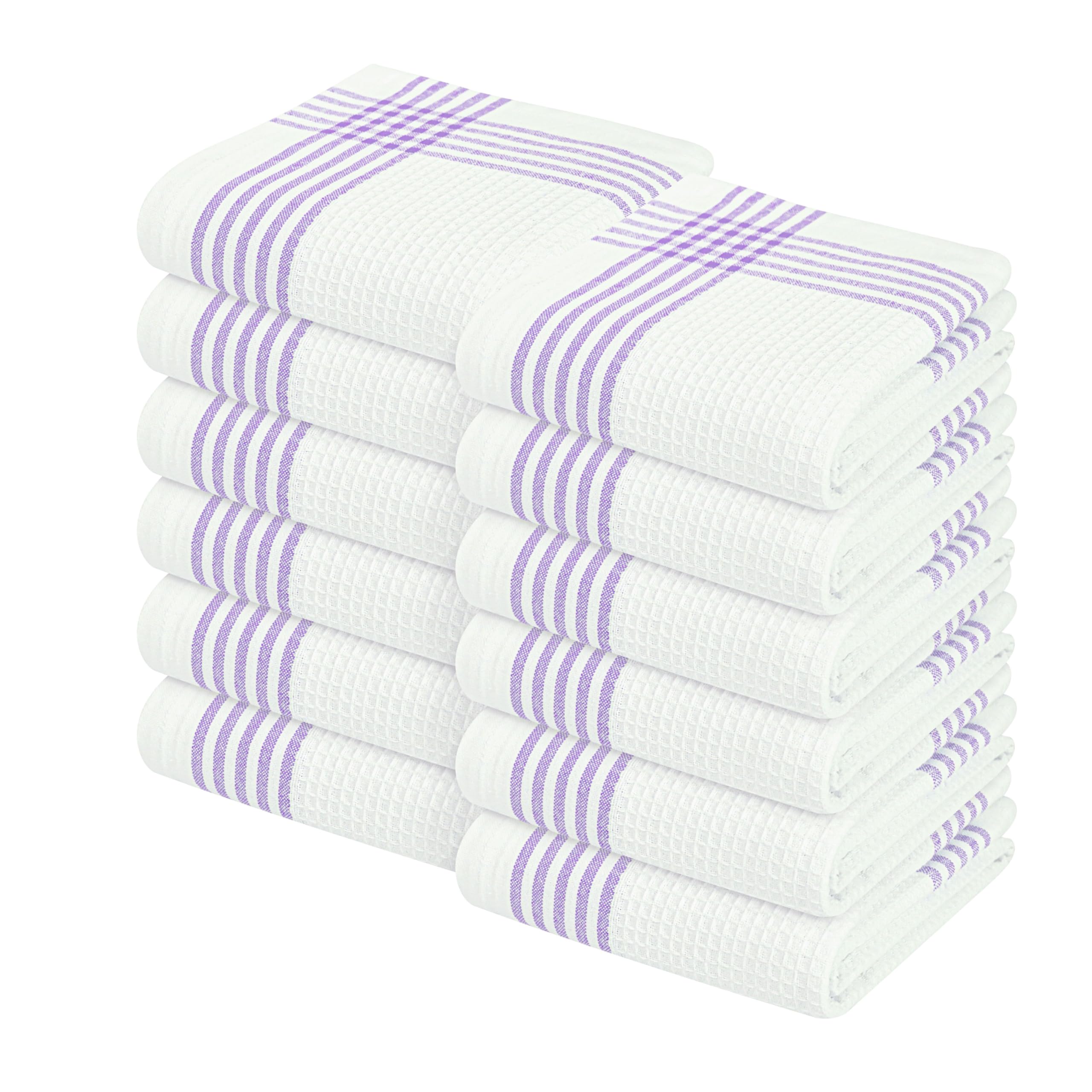 Waffle White &amp; Lavender Kitchen Dish Towels 12 Pack, 100% Cotton, 16"x26", Thick Hand Towel for Drying Dishes, Quick Dry Washcloths, Perfect for Bar, Cooking, Serving, Cleaning
