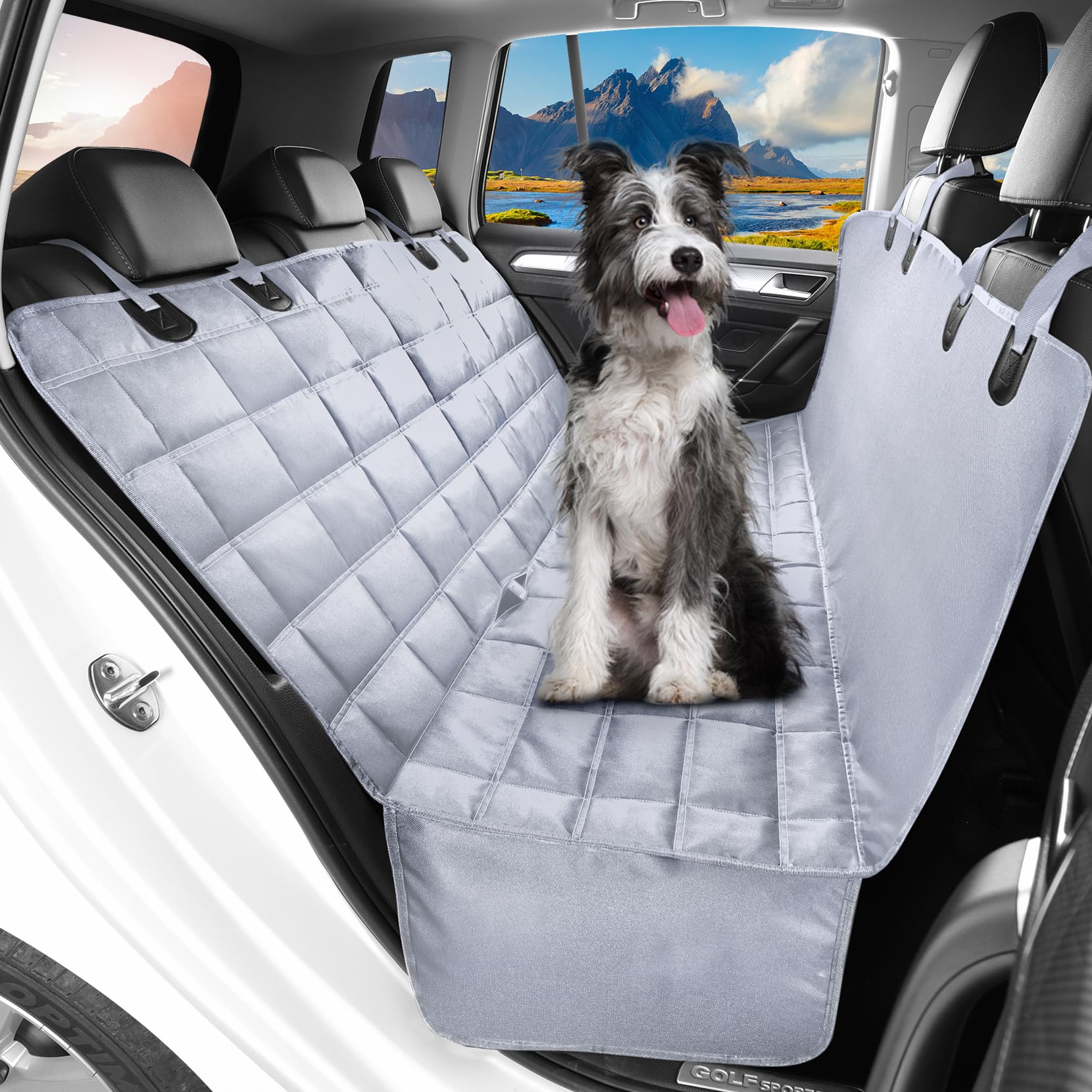 Hopidogie Dog Car Seat Cover 4-in-1, 100% Waterproof Dog Hammock for Car Back Seat, Scratchproof Nonslip Back Bench Cover for Pets Machine Washable Durable Universal fits Trucks SUV — view 9