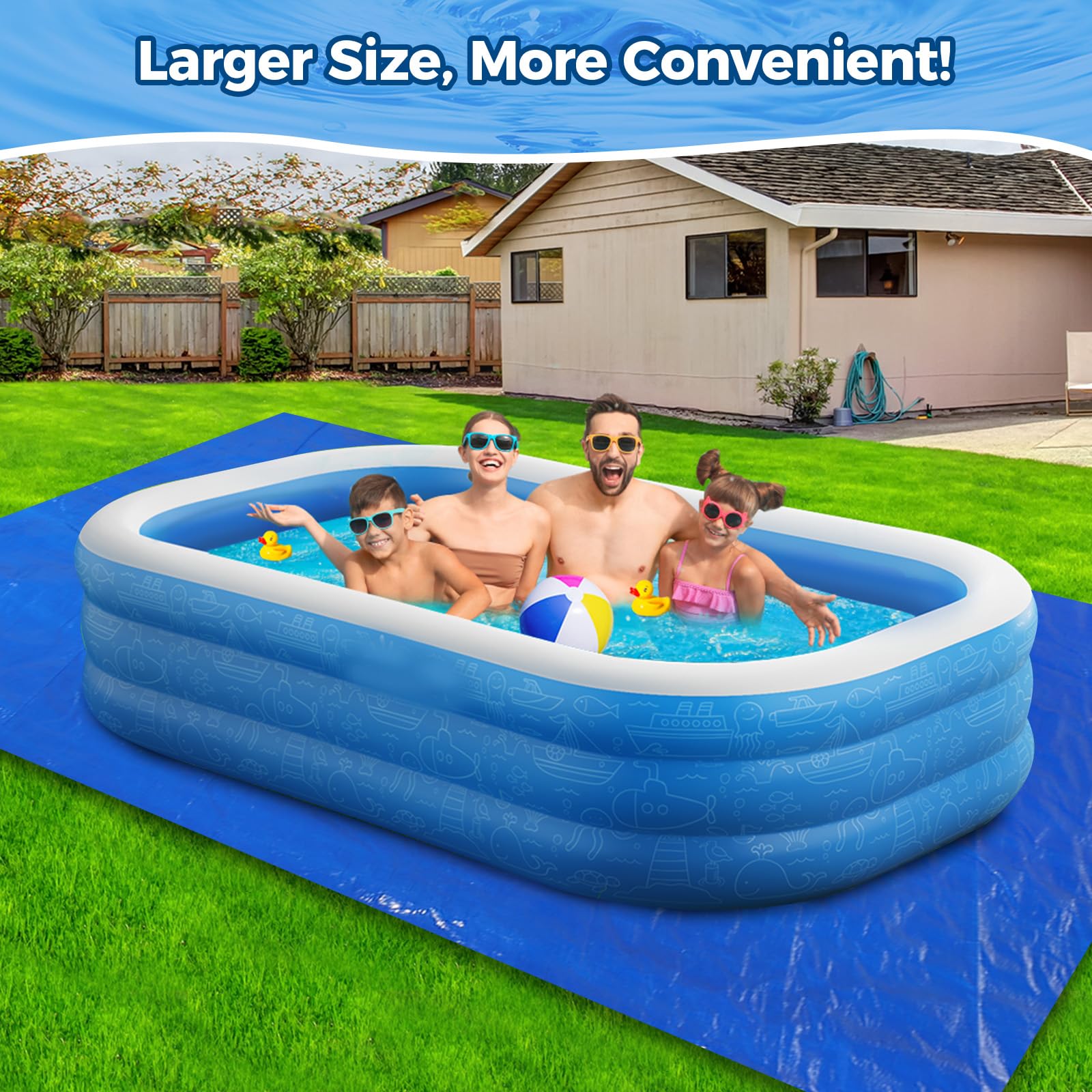 Tapis de Sol Piscine, 300 X 210 CM Tapis Piscine Hors Sol, Tapi Sols Piscines Hors Sols, Adapté Aux Piscines Rectangulaires, Protège Le Fond de La Pisciness, Résistant À L'usure Et Aux Déchirures