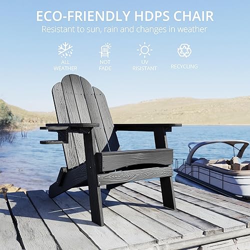 Miniatura 4 de LUE BONA Juego de 6 sillas plegables Adirondack Adirondack de polietileno negro resistentes a la intemperie modernas sillas de patio Adirondack de