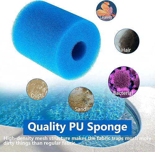 Miniatura 3 de Cartucho de filtro de piscina de 2 piezas, cartuchos de espuma de repuesto, esponja de repuesto, reutilizable, lavable, filtro limpiador de esponja