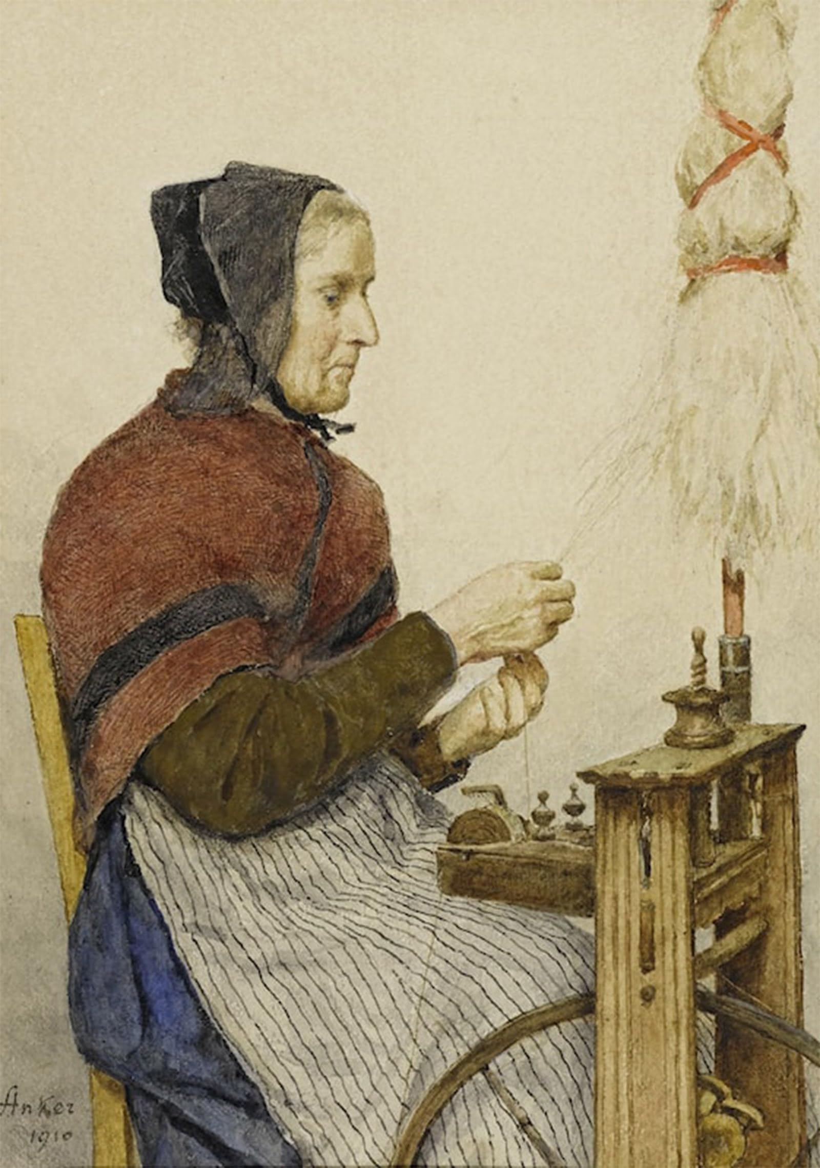 SERENDIPITP Abstract Painting Mural Print Picture Wall Decor Painting Peasant Woman At the Spinning Wheel by Albert Anker Vintage Wall Artwork for Home Decor 60x90cm