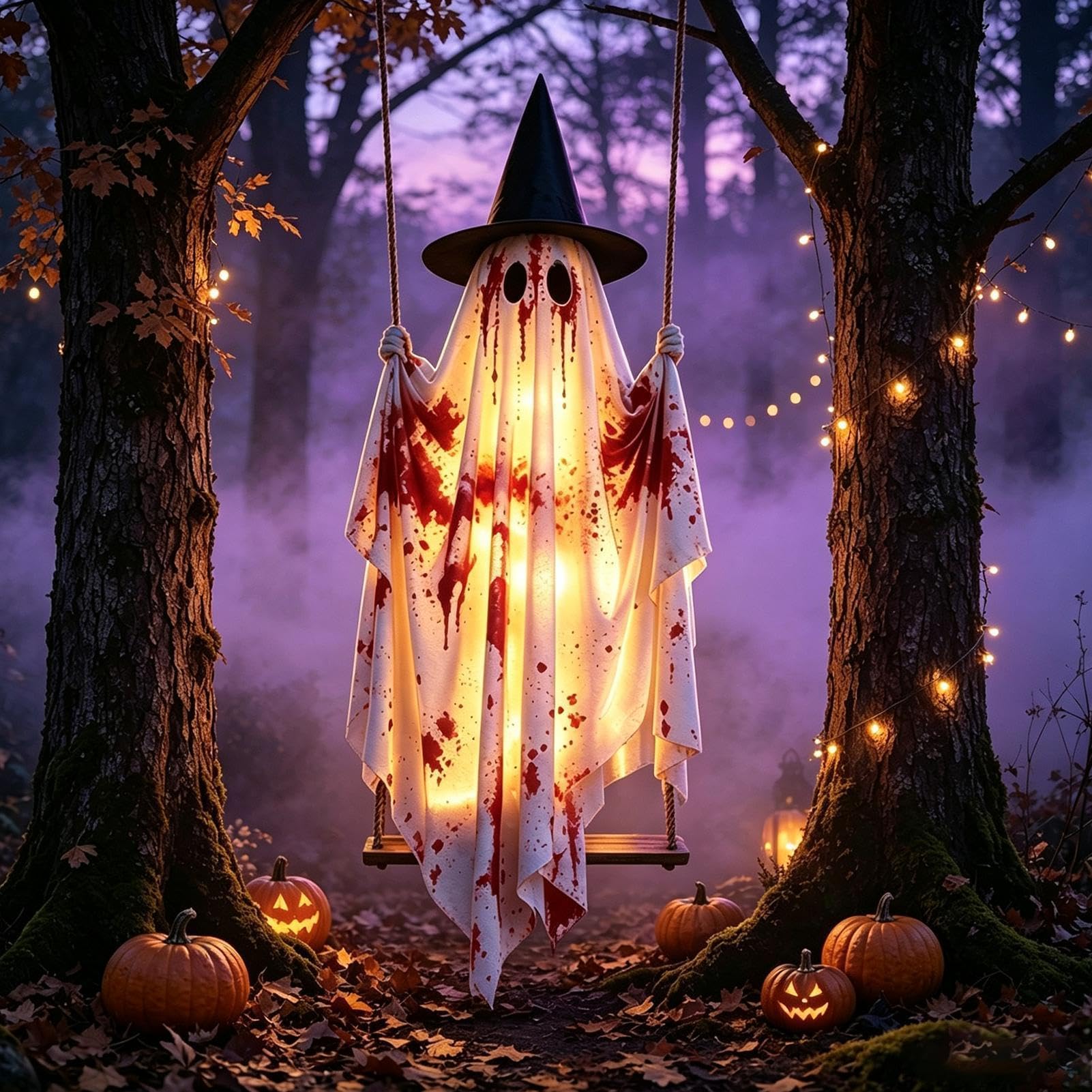 Generico Fantasma Halloween da Esterno Decorazione Luminosa Portico E Prato | Ornamento Fantasma Dondolante Appendibile per Giardino Portico Cortile Patio Ramo d'Albero Grondaia Festa Casa Appartamento