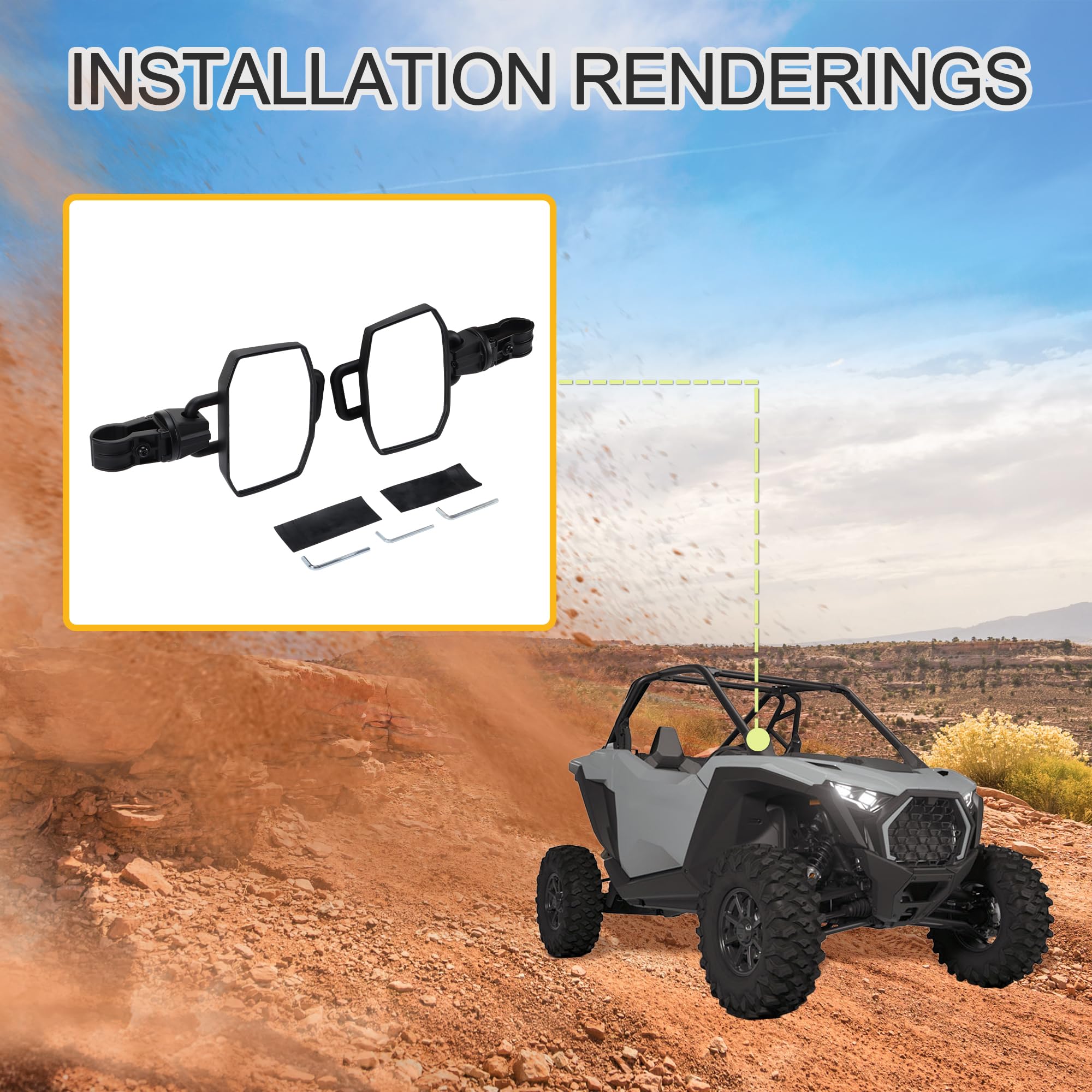 GOOFIT 1.75 "2" Barra jaula antivuelco ajustable Offroad Negro Retrovisor Retrovisor Espejo Lateral Reemplazo Para Teryx ere Gator Rhino YXZ RZR Dune Buggy playa ATV UTV Arctic Cat Polaris RZR Kwasaki