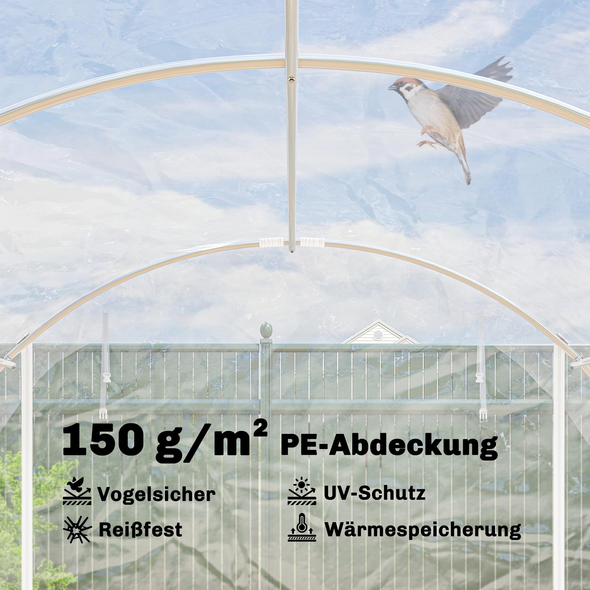Outsunny Gewächshaus ca. 4 x 3 x 2 m Foliengewächshaus mit Breiter Rollbar Reißverschlusstür, Stützstangen Verlängerte Kanten 150g/m² PE UV-beständig Folientunnel, Winterfest Tomatenhaus, Transparent