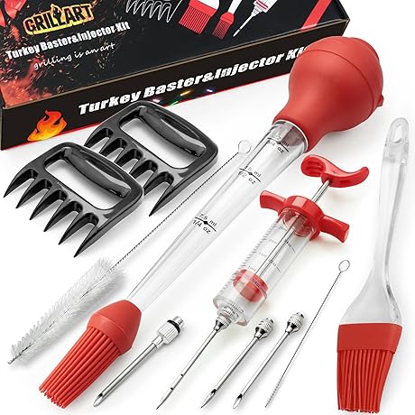 Professional Turkey Baster Meat Injector Syringe Kit for Turkey Marinade