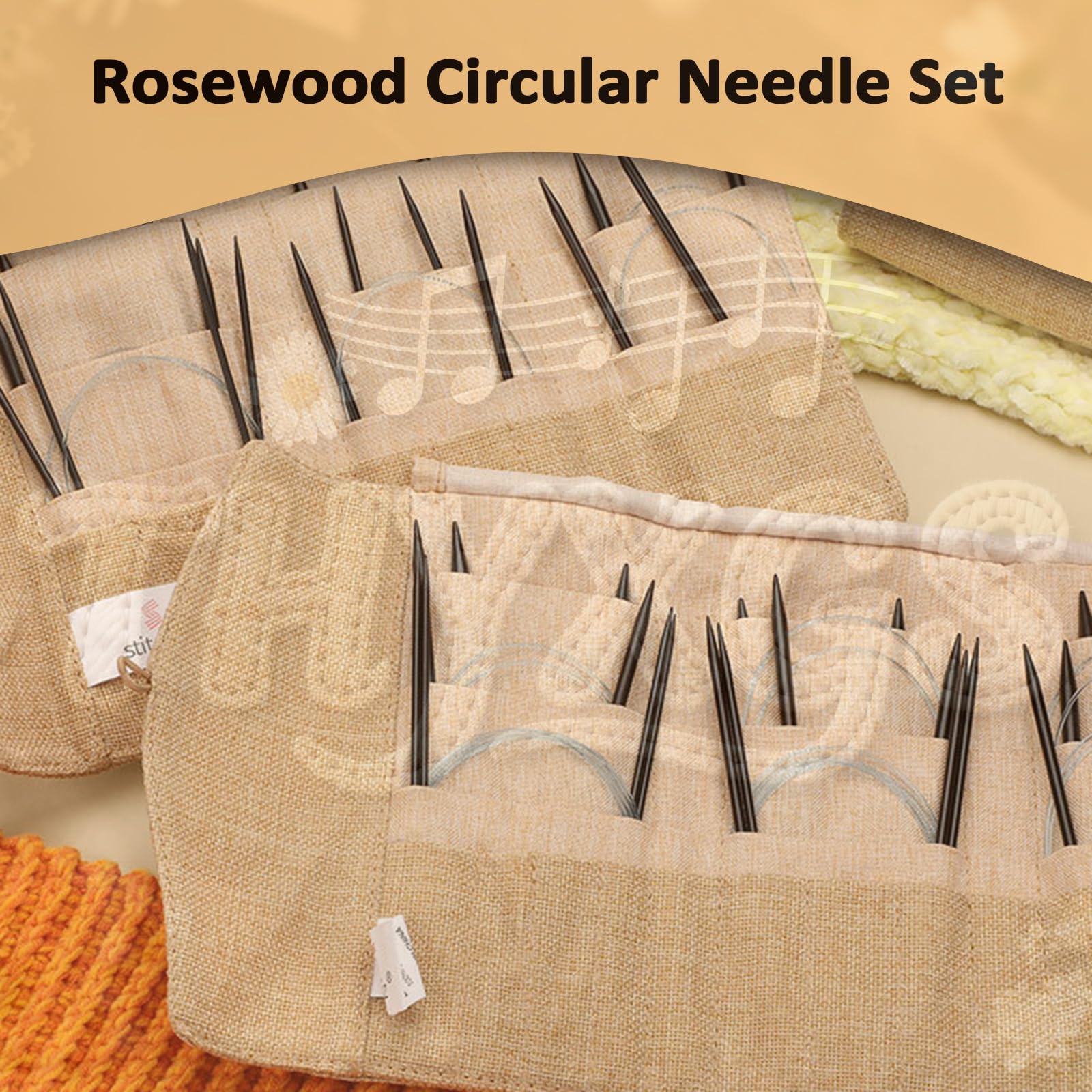 Juego De 11 Agujas Circulares De Madera De 2,5-8 Mm Para Tejer, De Palisandro, Con Bolsa De Almacenamiento, Para Tejer Circular Sin Costuras, Suave Y Flexible, Para Tejer Todo Tipo De Lana
