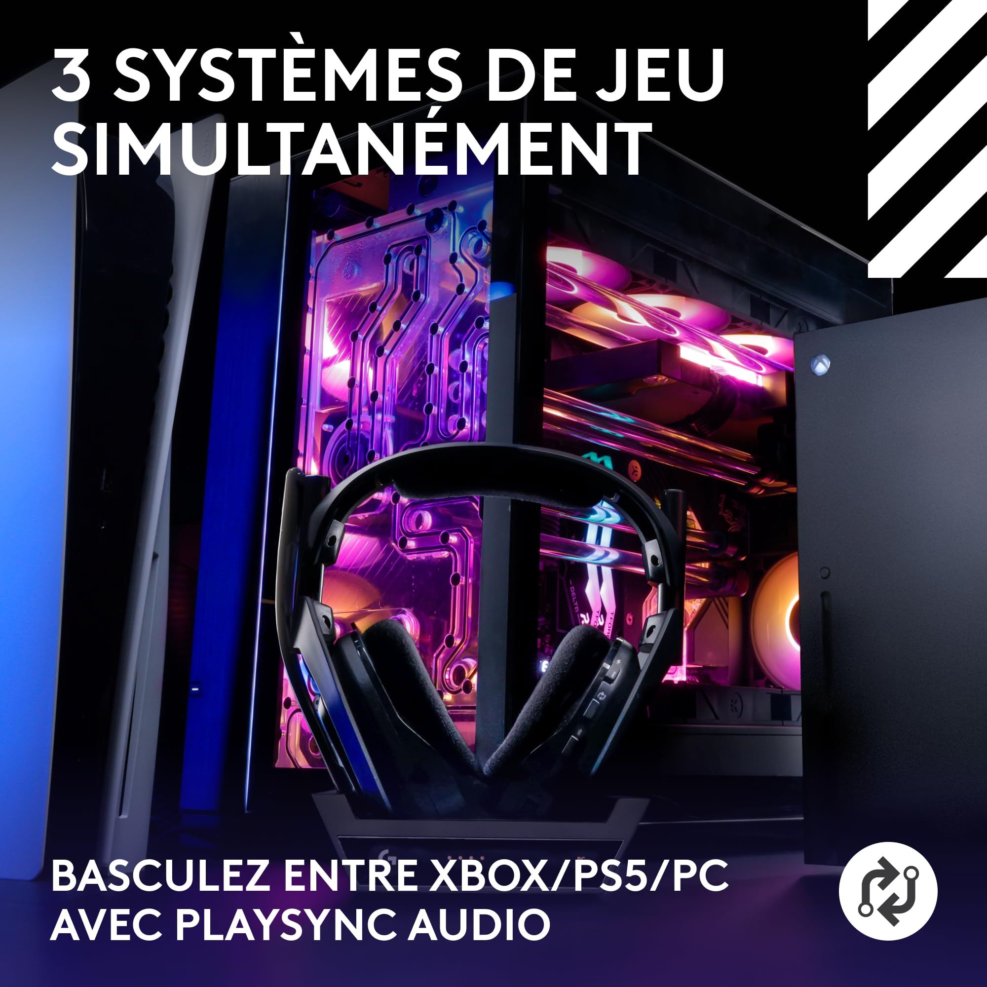 Logitech G Astro A50 LIGHTSPEED, casque gaming sans fil + station d’accueil (Gen 5), PRO-G GRAPHENE, basculement entre 3 systèmes, USB-C vers Xbox, PS5, PC, Nintendo Switch, Switch 2, Bluetooth - Noir