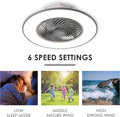 Miniatura 7 de YANASO Ventiladores de techo negro  gris de 22 pulgadas con luces ventilador de techo sin aspas con control remoto iluminación LED inteligente