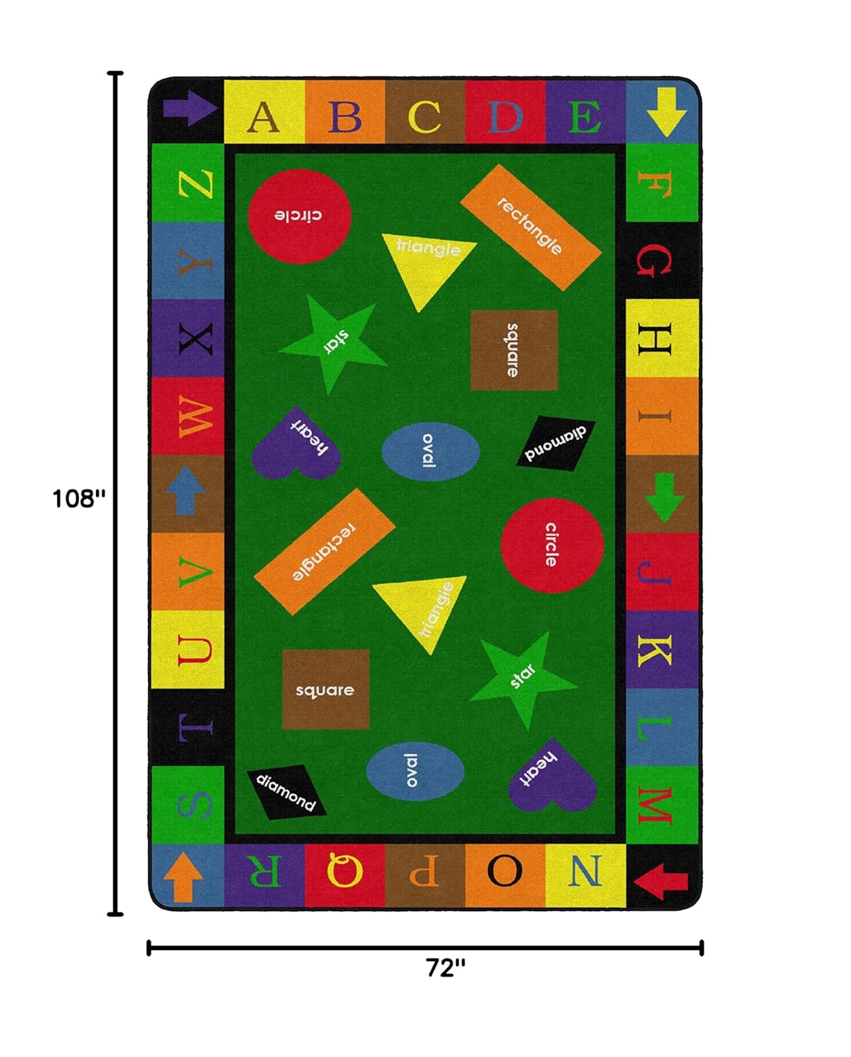 Flagship Carpets Simple Shapes Educational Carpet Rug for Home or School Learning Area, Classroom, Kid's Bedroom or Playroom, 6' x 9', Primary