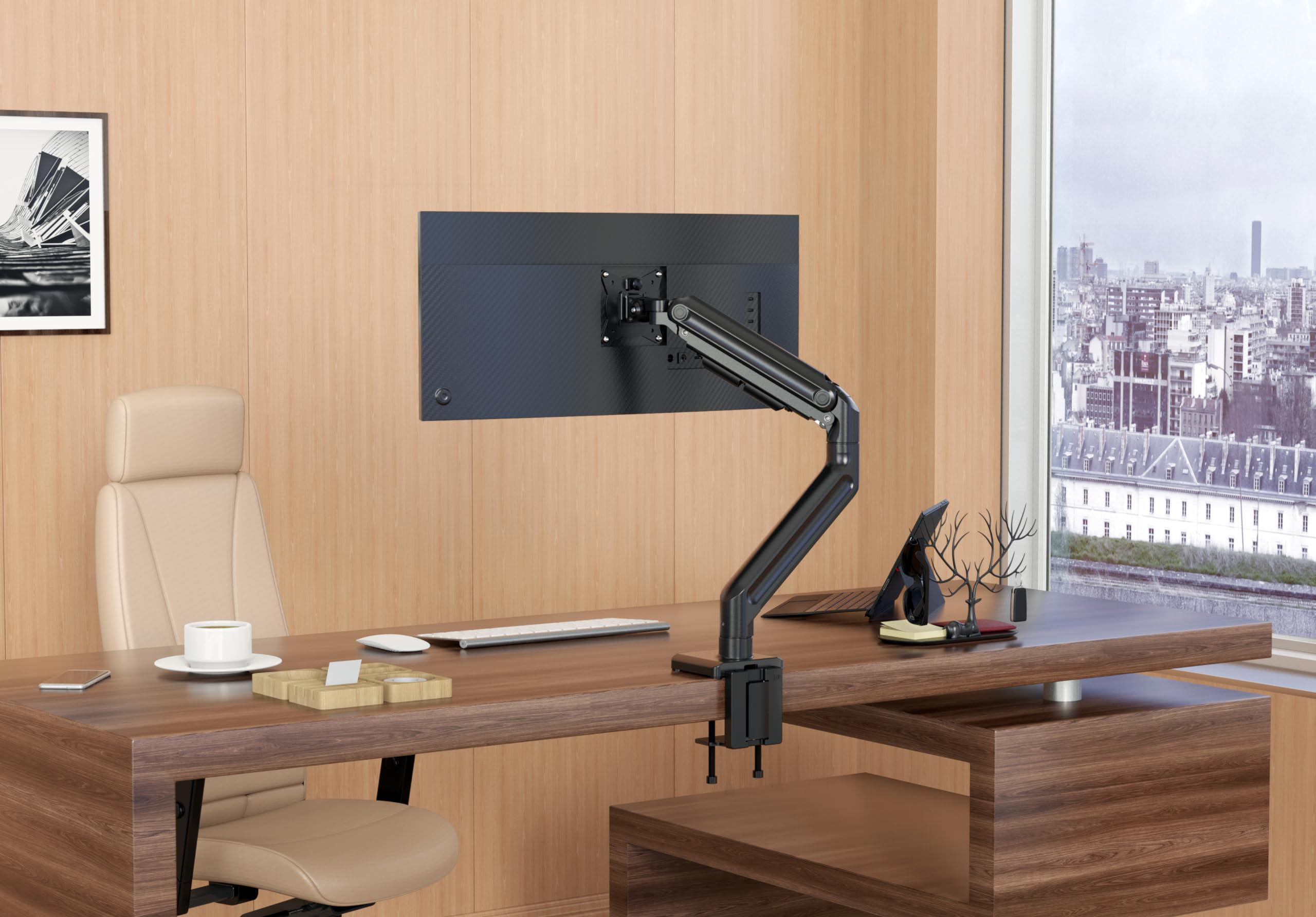 HFTEK - Supporto per monitor ergonomico con molla a gas singola per carichi pesanti fino a 49 pollici, braccio per monitor fino a 20 kg Supporto per schermo Girevole inclinabile e regolabile