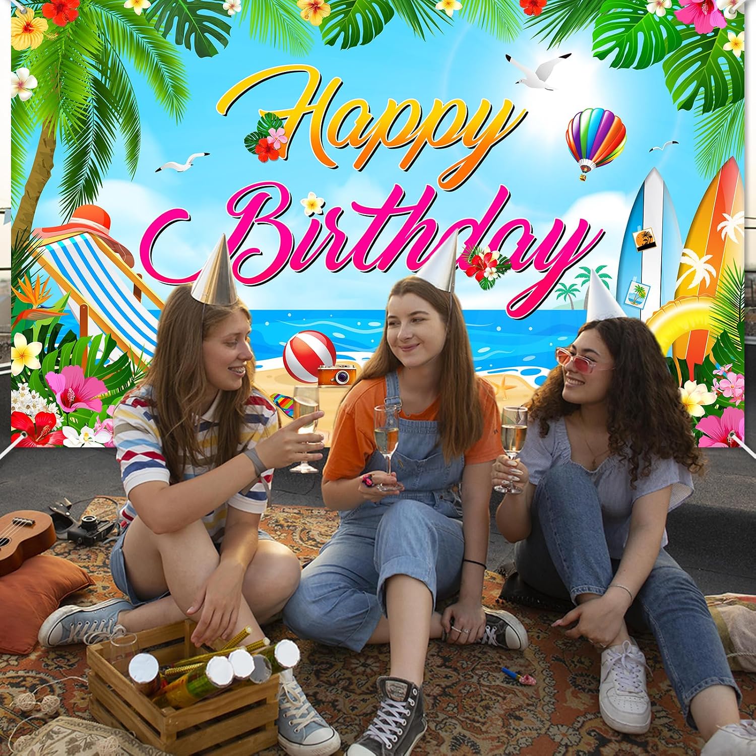 Avezano 7x5 ft Summer Beach Birthday Party Decorations Summer Birthday Party Banner Tropical Theme Happy Bday Backdrop for Women Girls Adults