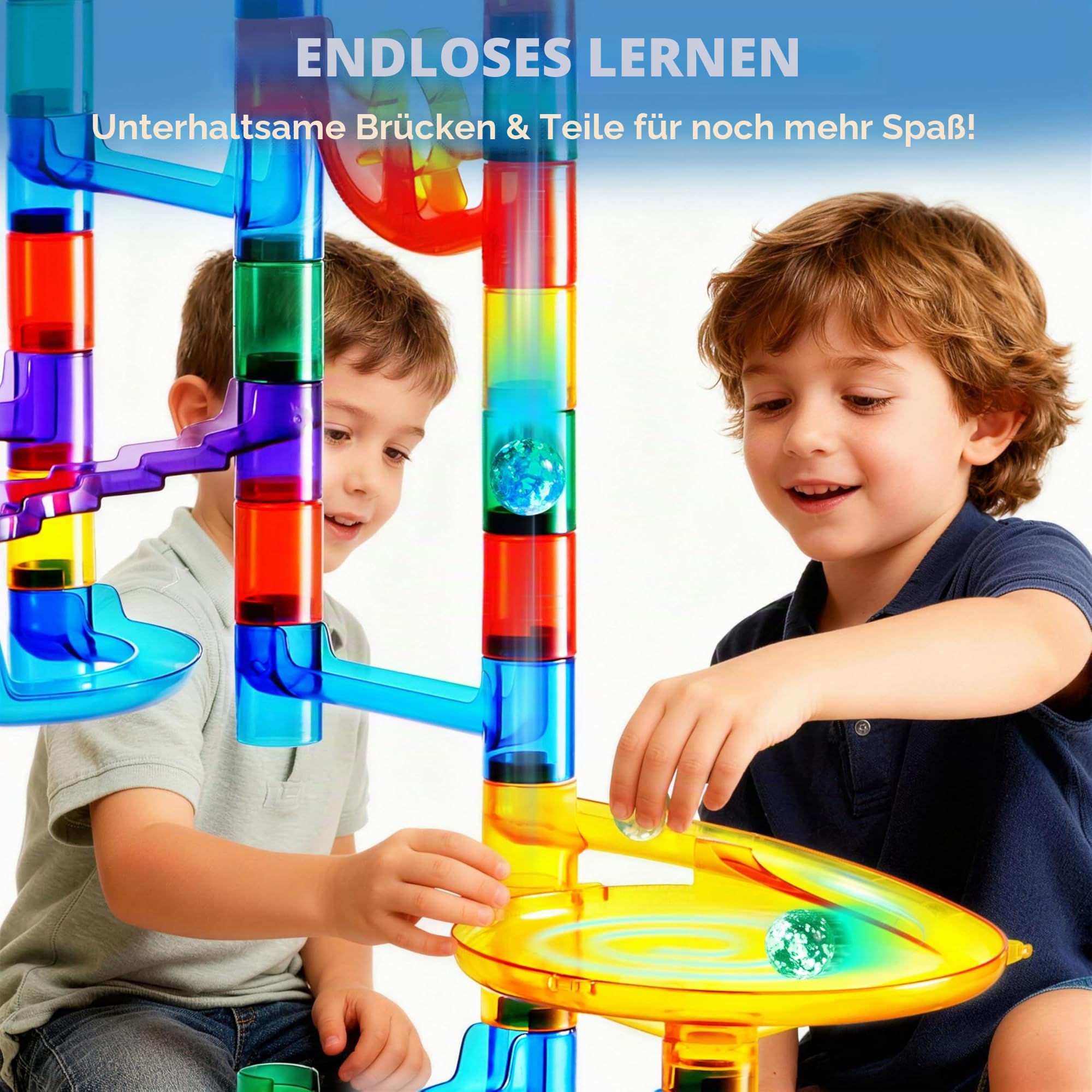 JOYIN 207-teiliges Kugelbahn-Premium-Spielzeug-Set, Bausteine, Spielzeug, Lernbaustein-Spielzeug (147 Kunststoffteile + 60 Glasmurmeln)