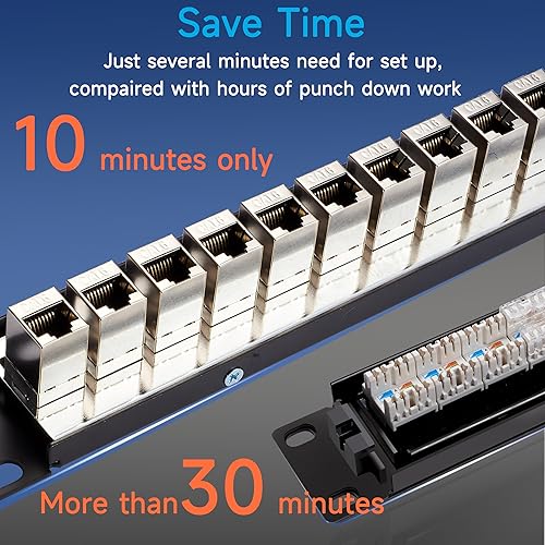 Miniatura 4 de Lysymixs Panel de conexión RJ45 de 24 puertos, alimentación Cat6 STP, panel de conexión de red de acoplador de 19 pulgadas, panel de conexión