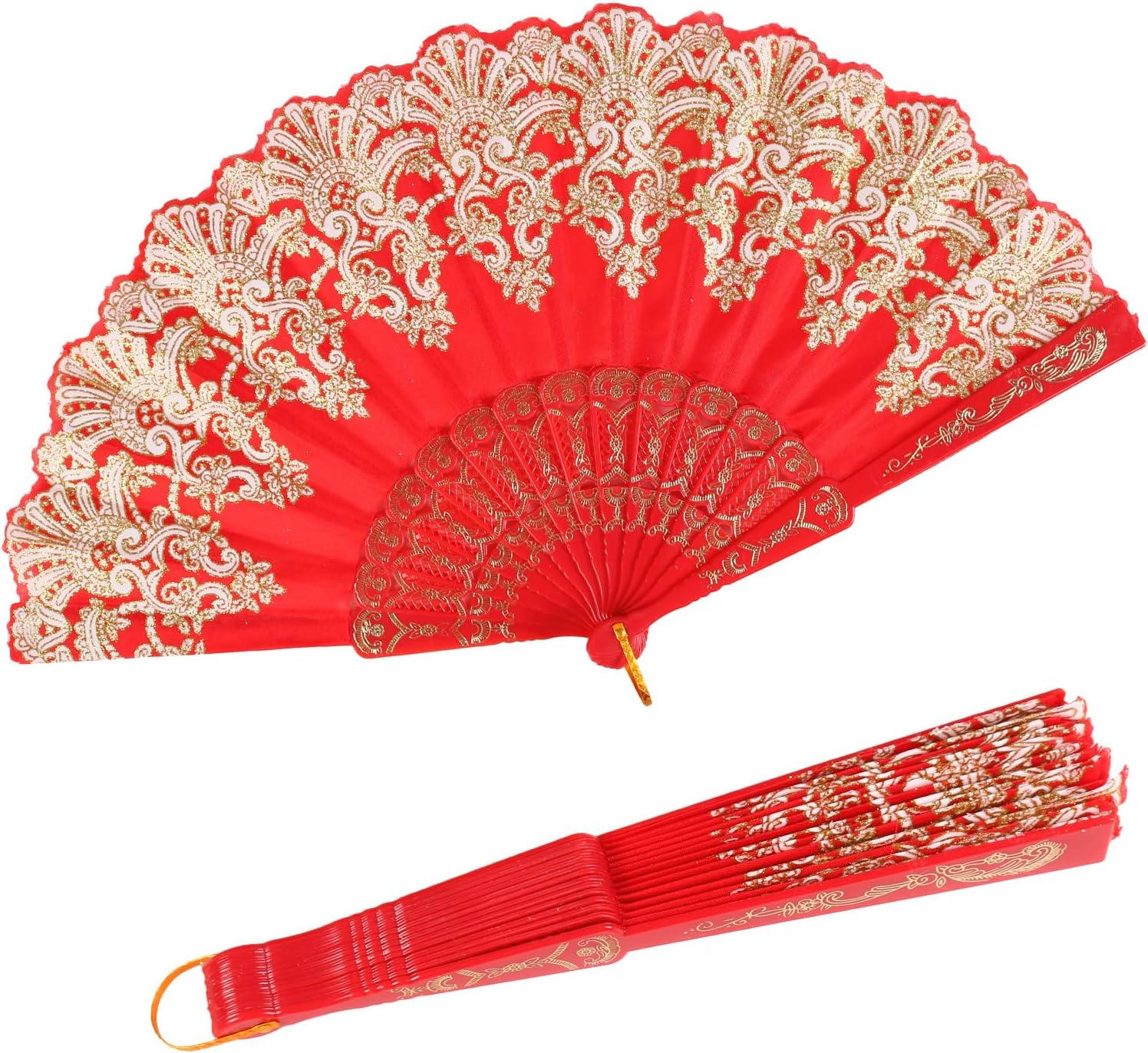 INNOLIFE Spanish Folding Retro Pattern Hand Fan for Women, Handheld Chinese Folding Fan Hand Fan for Party Dancing Wedding and Home Decoration (Red)