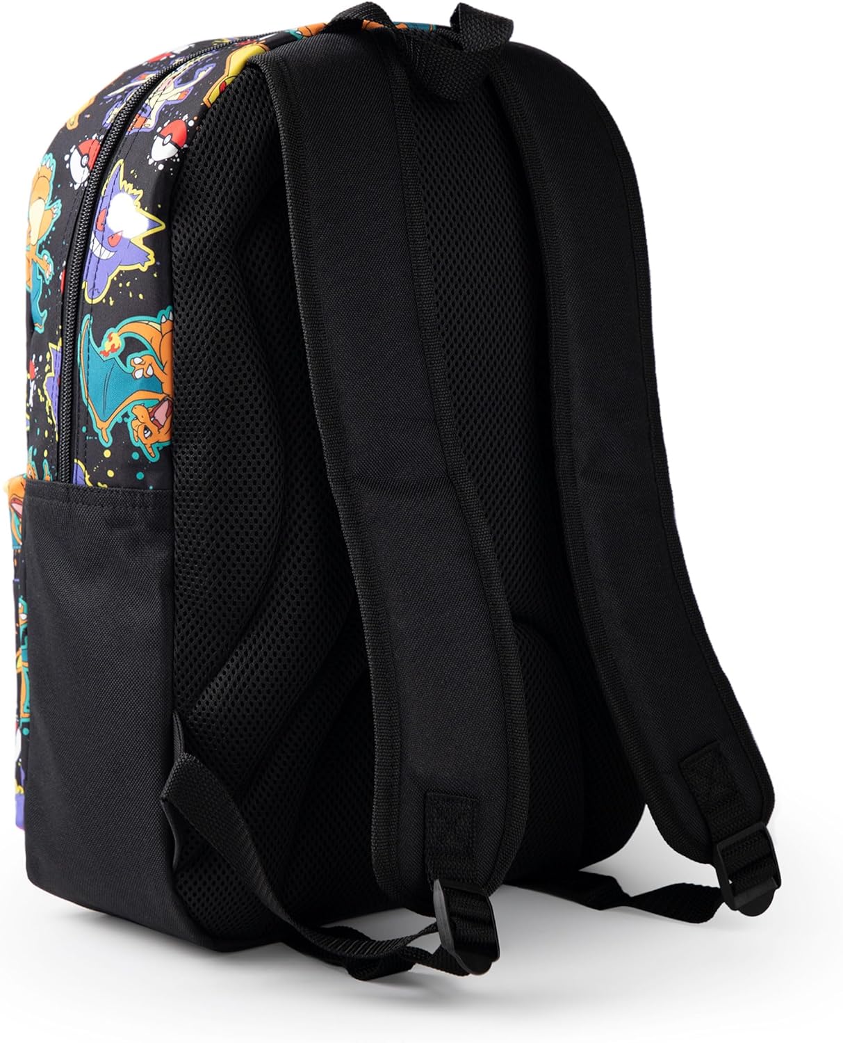 Pokémon Pikachu Charizard Gengar Meowth Backpack in Black | Kids Character All Over Print Bag | Adjustable Shoulder Straps