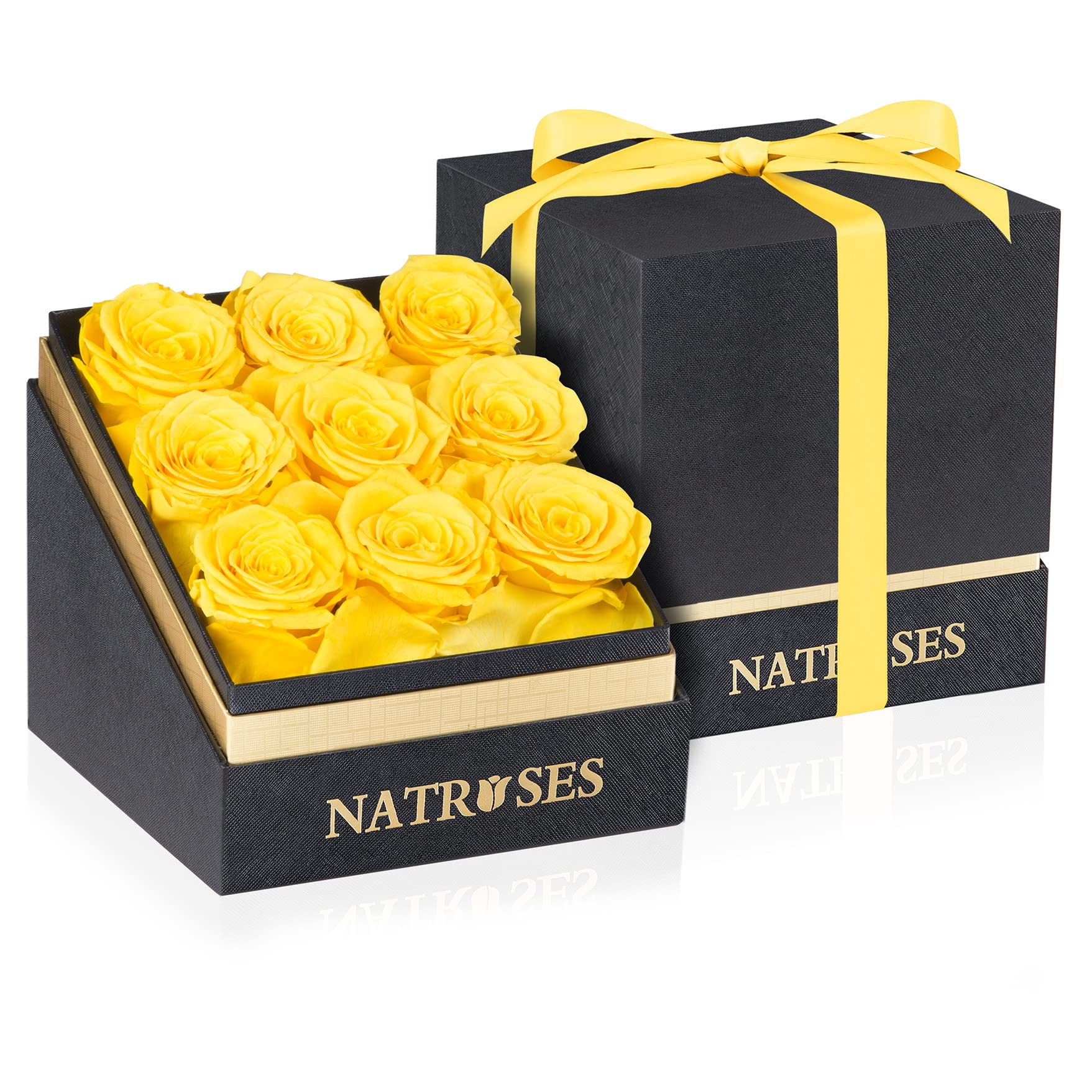 NATROSESForever Preserved Roses in a Box, 100% Real Roses That Last Up to 3 Years, Flowers for Delivery Prime Birthday, Valentines Day Gifts for Her, Birthday Gifts (Yellow)