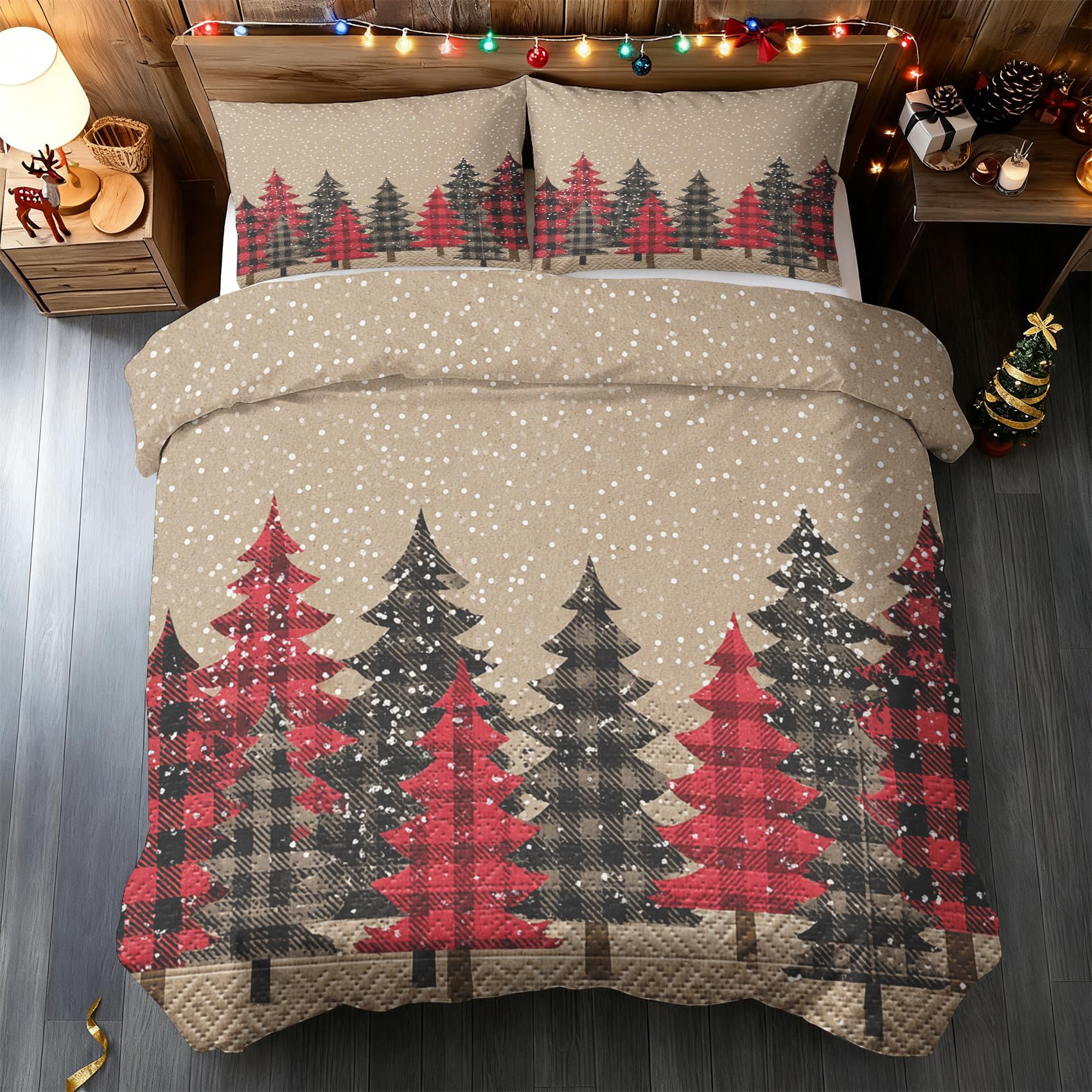 Housse de couette 220x240 Noël en microfibre avec 2 taies d'oreiller