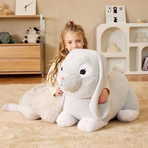 Miniatura 3 de EARTHSOUND Juguete de peluche de conejo gigante, conejito realista grande, juguetes suaves de gran tamaño, lindo peluche enorme y esponjoso de gran