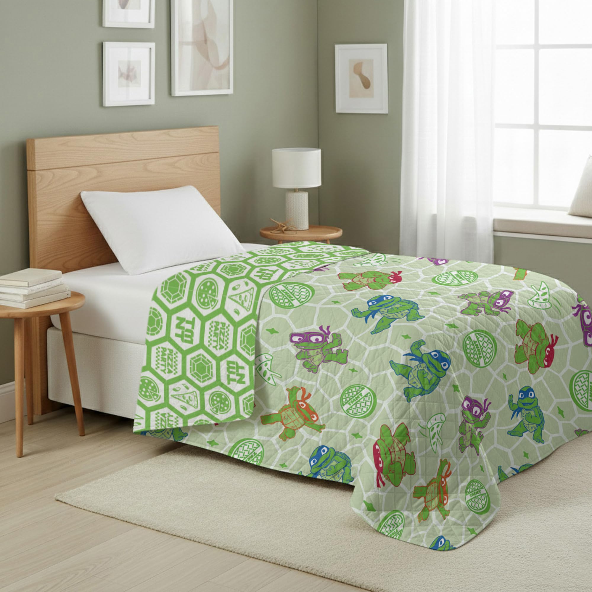 Northwest Nickelodeon Teenage Mutant Ninja Turtles Pizza Party Quilted Throw Blanket, Comfy Throw, Adults Boys Girls, Soft Lightweight Bedding for Bed, or Couch, 60 x 80 inches