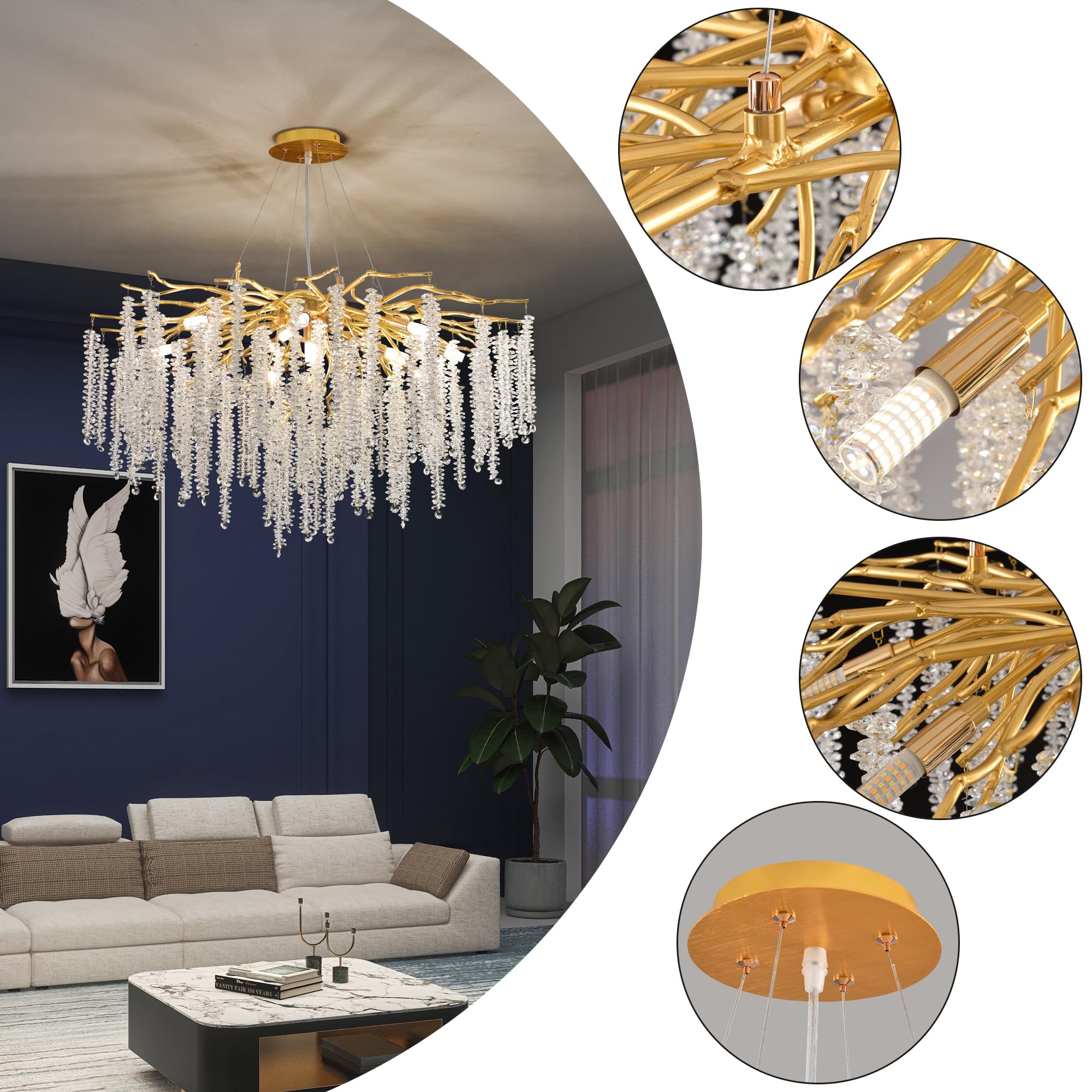 Kristallen kroonluchter/zakkroonluchter/hanglamp lamp - goud - Kroonluchters