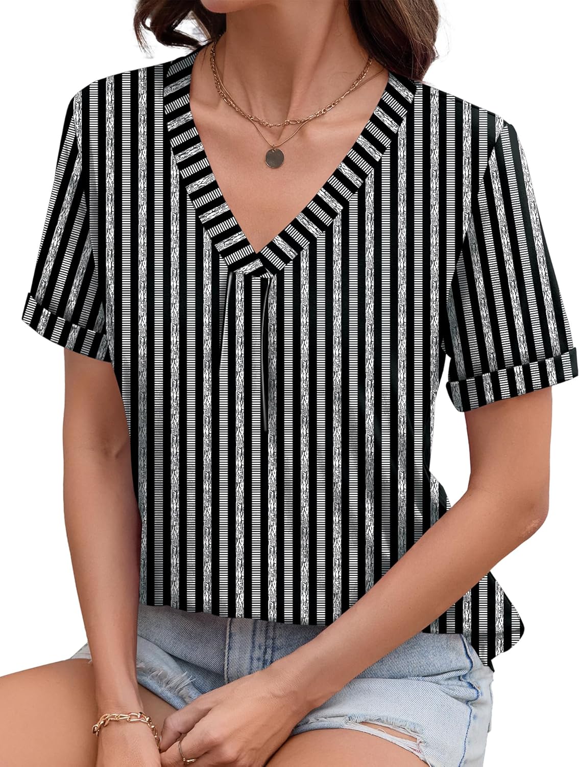 AKEWEI Womens Tops Short Sleeve Shirts for Women V Neck Business Casual Tunic Spring Fashion Clothes 2026 - Image 2