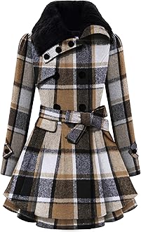 ZeagooWomen's Fashion Faux Fur Lapel Double-Breasted Thick Wool Trench Coat Winter Warm Jacket S-2XL