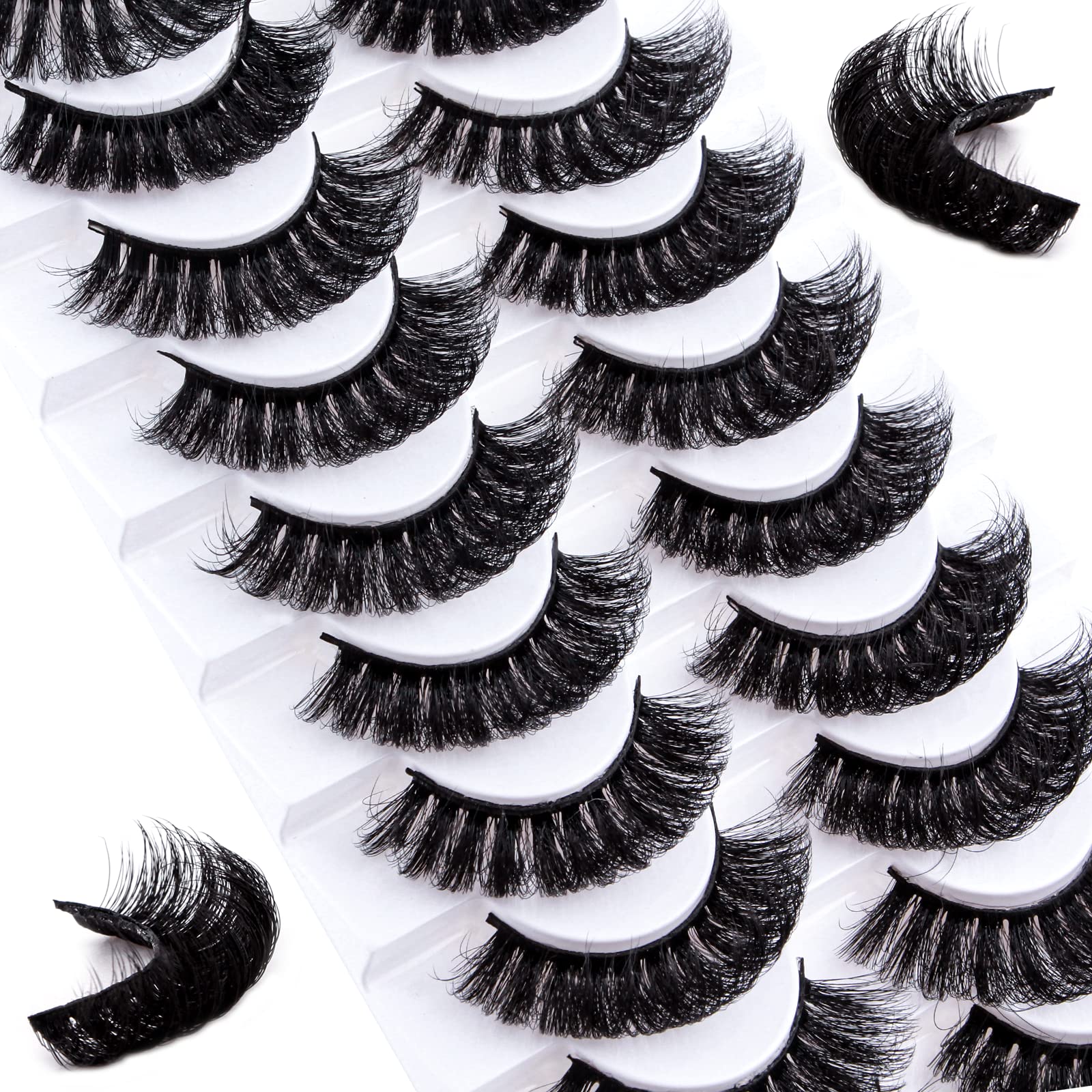 Uliya False Eyelashes Russian Strip Lashes 10 Pairs Reusable Natural Look 7D Faux Mink Lashes Fluffy Volume Wispy Fake Eyelashes Handmade Thick Soft Long Dramatic Eyelashes for Makeup (6D10)