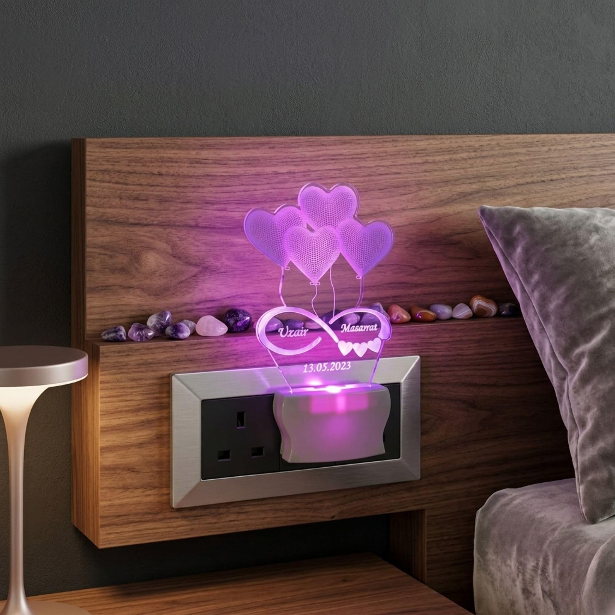 SHAYONA Personalized Heart LED Night Lamp with Names & Date – Custom 3D Illusion Acrylic Light Gift for Couples, Anniversary, Wedding, Valentine's – Romantic Decor 4