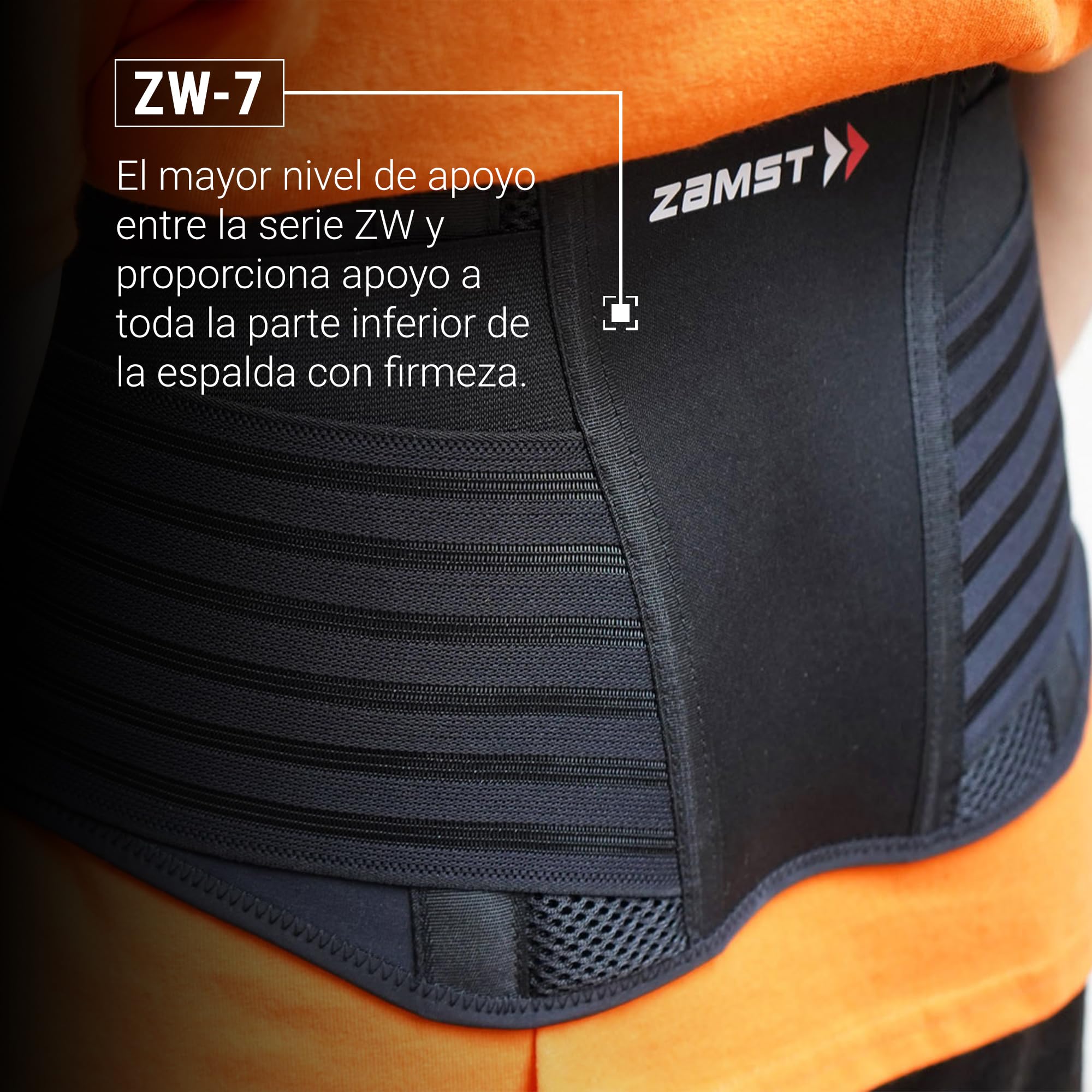Zamst ZW-7 Faja Lumbar Ajustable - Soporte Lumbar Fuerte para Deportistas, Faja Lumbar para Dolor Lumbar, Cinturón de Compresión de Espalda para Deportes - Tejido de Malla Transpirable - M