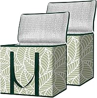 Vista 1 de BALEINE Paquete de 2 bolsas aisladas reutilizables para comestibles, bolsa enfriadora plegable para comestibles, bolsa aislante grande de alta