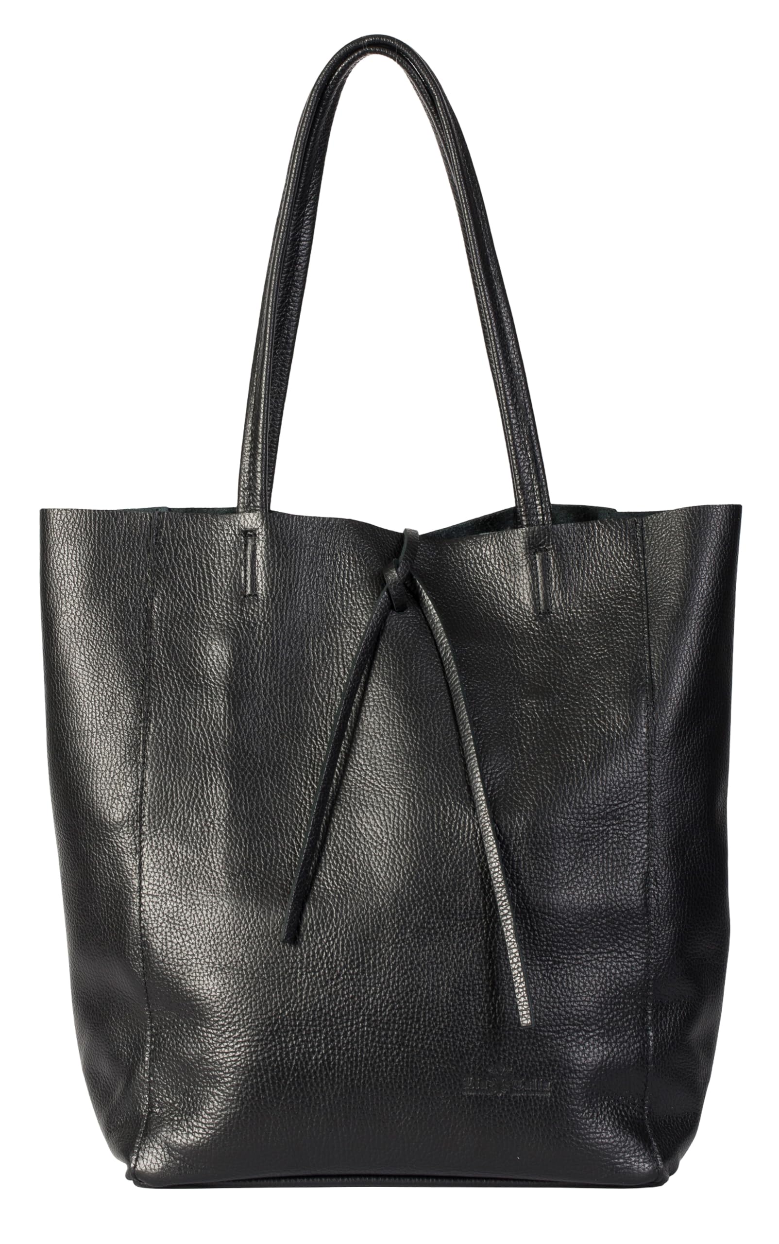 LiaTalia Genuine Italian Soft Leather Leightweight Large Hobo Tote Shopper Shoulder Handbag - ASTRID [Black]