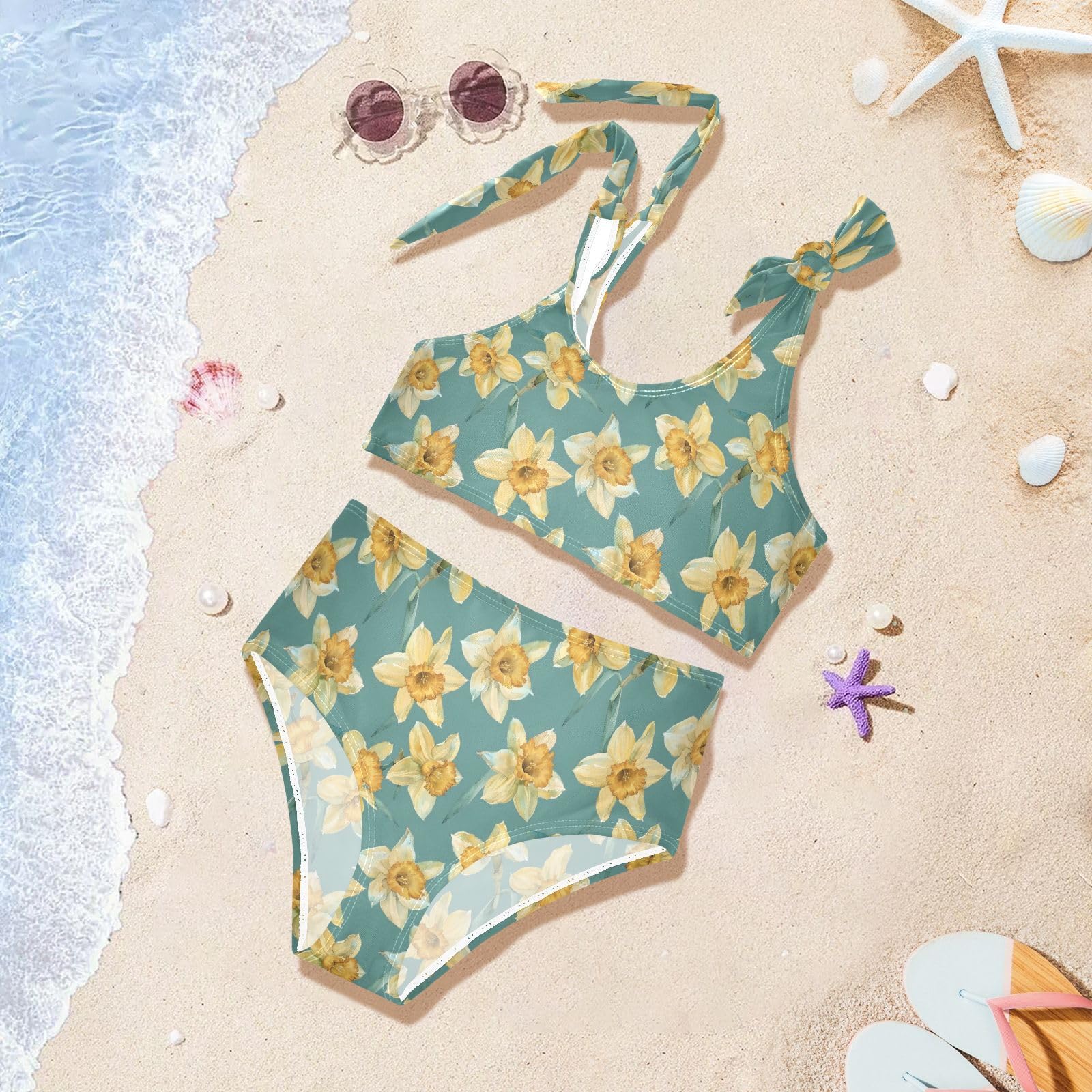 Watercolor Daffodils Girls Two Piece Tankini Swimsuits Summer Bathing Suit Beach Swimwear Set, 4T Multicoloured