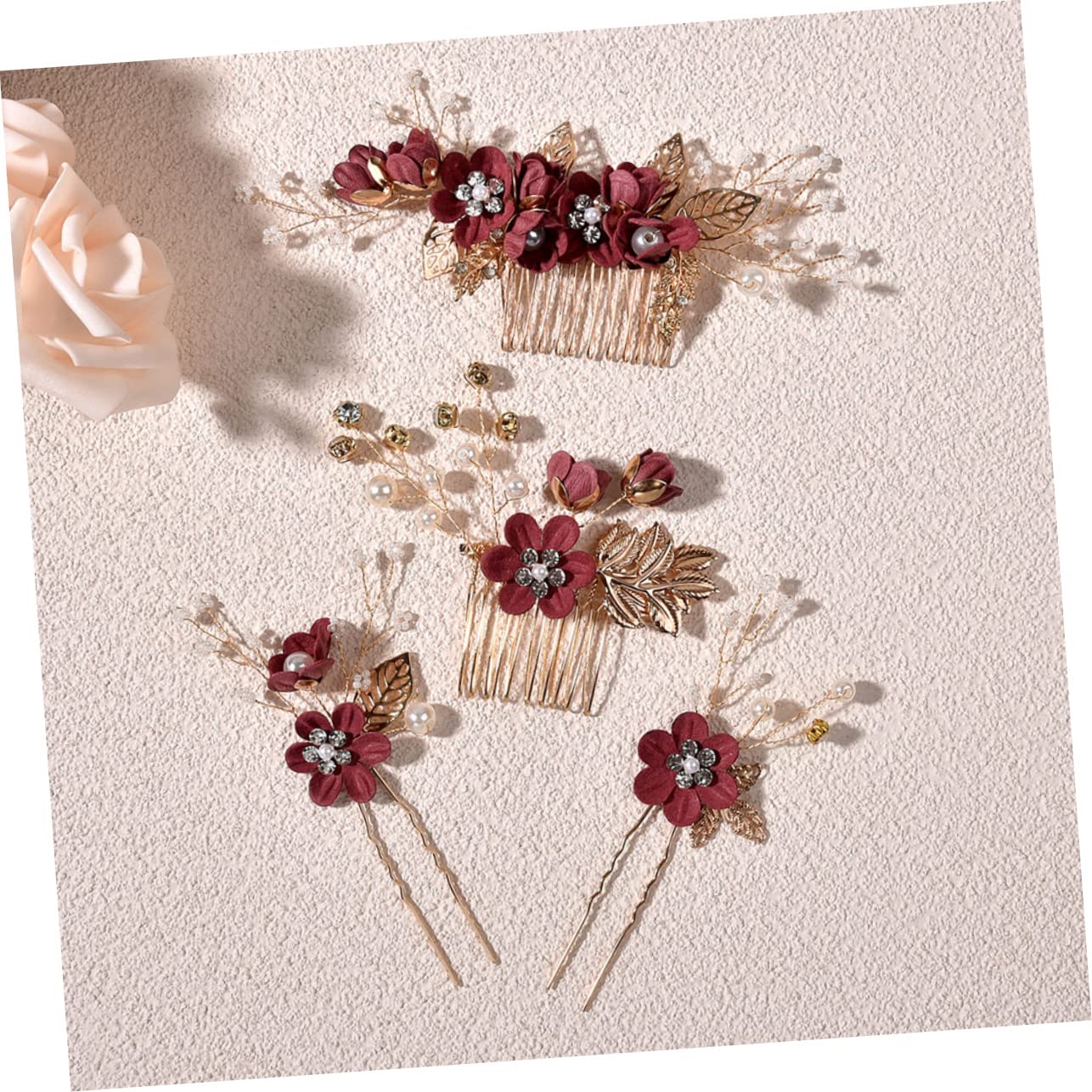 Abaodam 4 Juegos Horquilla Para El Cabello Para Mujeres Trenzas Peine De Inserción De Pelo De Boda Peine De Flor De Decoración Flor Novia Aleación De Zinc Delicado