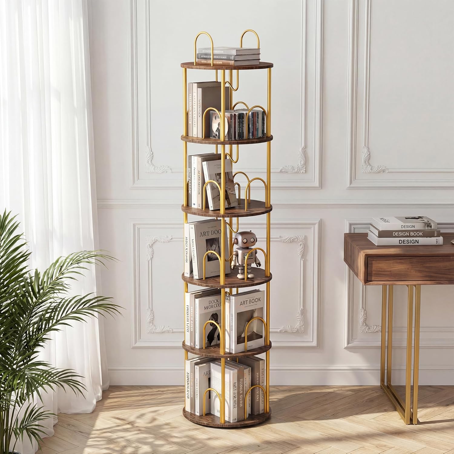 3 Tier Rotating Bookshelf, 360° Spinning Bookshelf Tower, Narrow Corner Book Shelf, Revolving Bookcase Corner Tall Book Shelf for Small Spaces, Bedroom, Living Room, Black