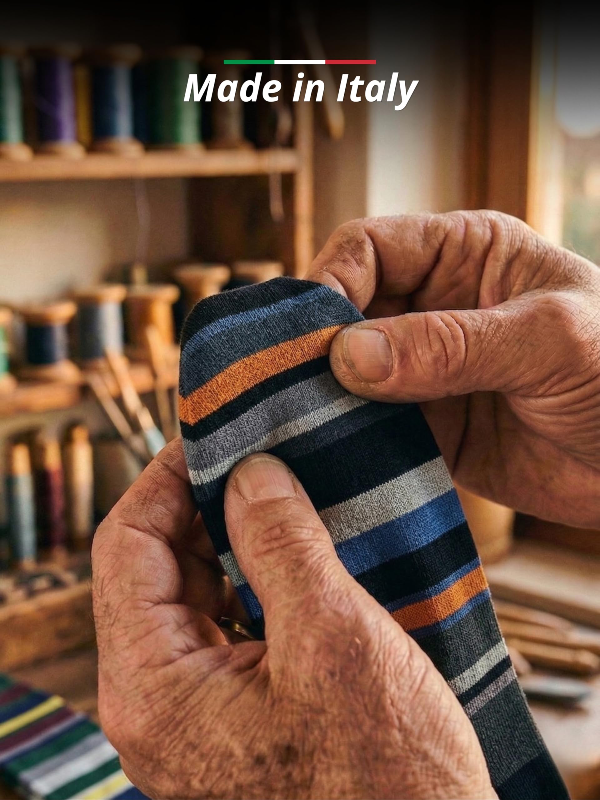 o-day Filo di Scozia Men's Long Socks with Coloured Stripes Pattern Set of 2 Pairs Knee Height Breathable Made in Italy - 4