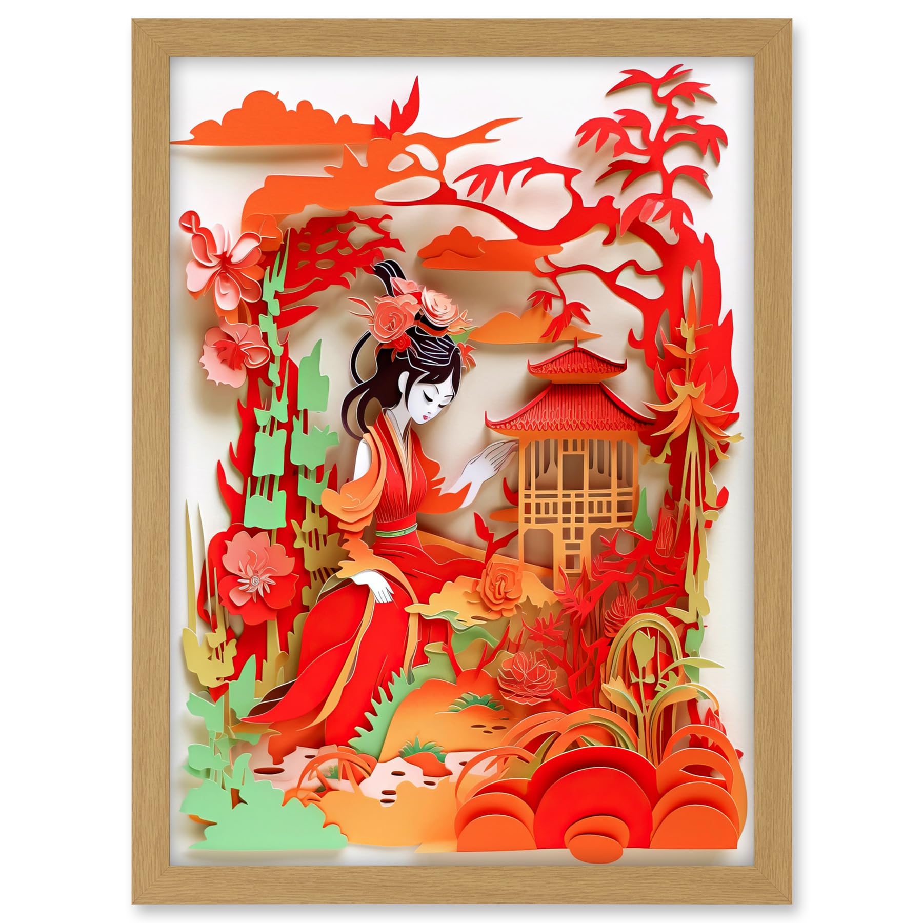 Artery8 Woman by Red Temple Garden Kirigami Collage Artwork Framed A3 Wall Art Print