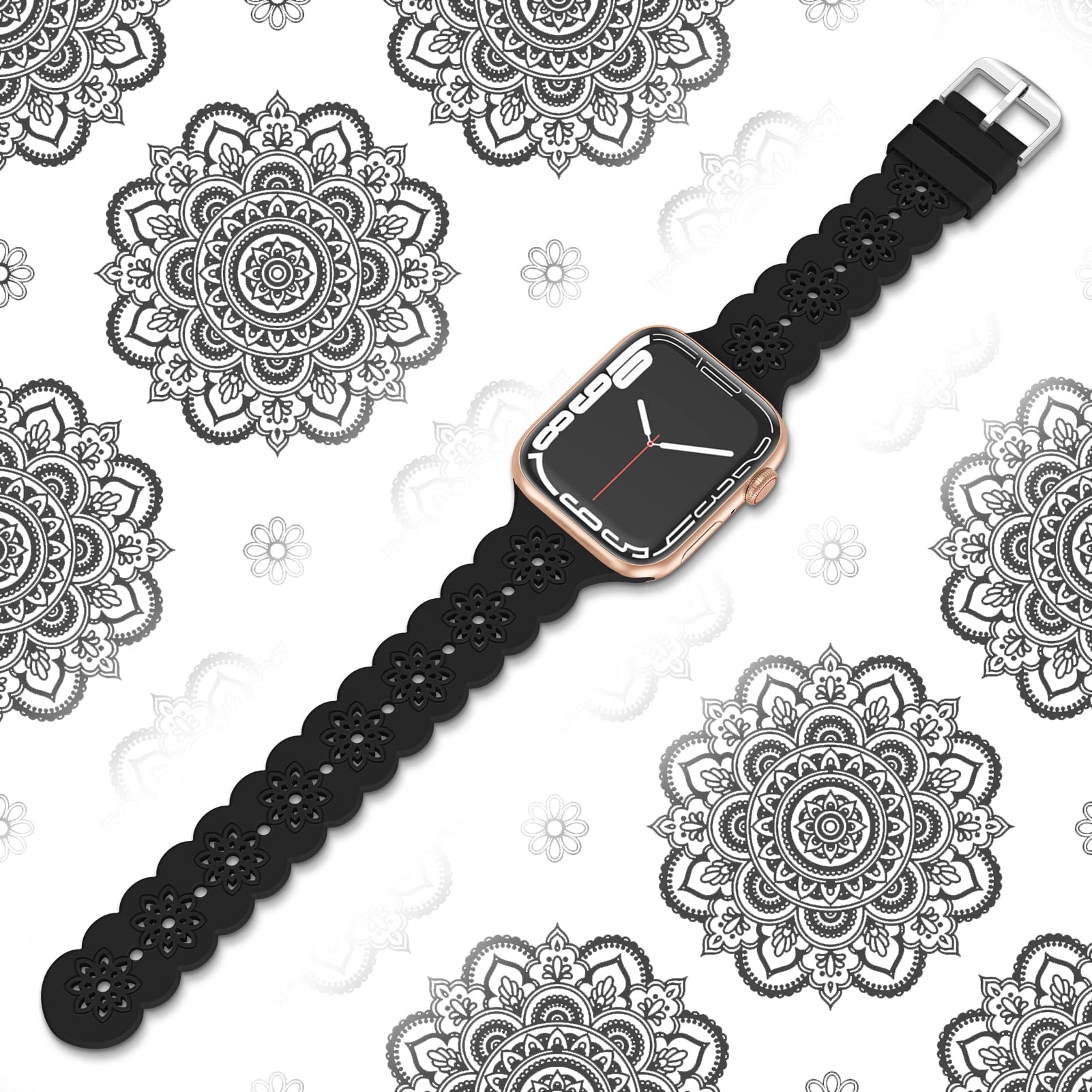 Correa deportiva de silicona de encaje compatible con correas de Apple Watch de 1.49 1.57 1.65 1.75 1.75 pulgadas mujeres y hombres correas de reloj transpirables para iWatch Series SE 7 6 5 4 3 2 1