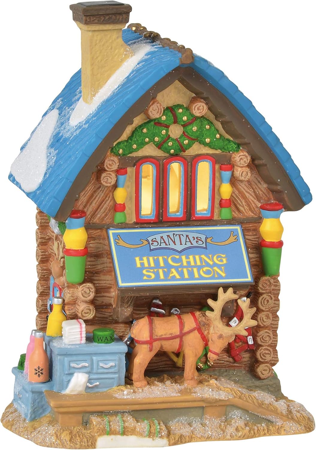 Department 56 North Pole Village Series Santa's Hitching Station Lit Building, 6.75", Multicolor