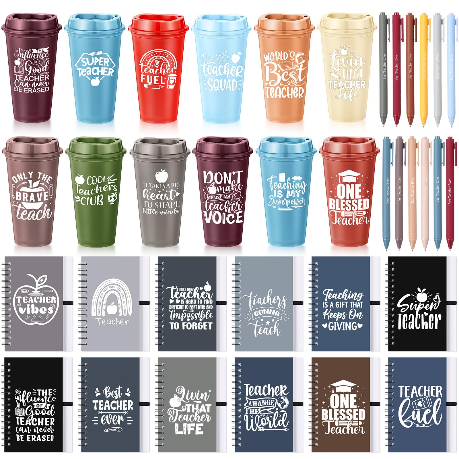 LemonRoad 36 tazze da caffè in plastica con coperchio, cannuccia, quaderni e penna, per insegnanti, festa degli insegnanti, set regalo di ringraziamento per consulente mentore (desiderio