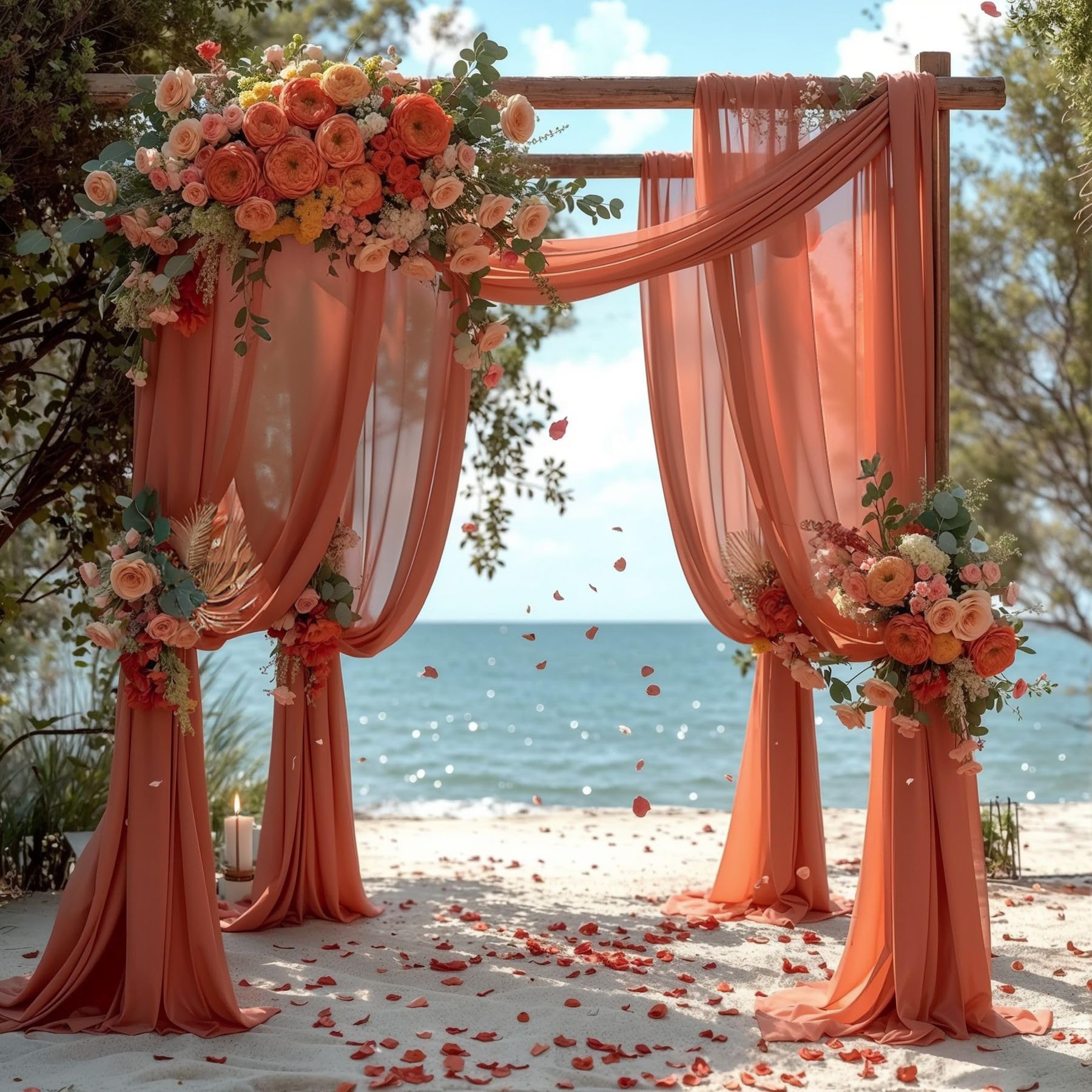 Wedding Arch Draping Fabric, 2 Panels 28" x 19Ft Terracotta Wedding Arch Drapes Sheer Backdrop Curtain for Wedding Ceremony Party Ceiling Decor — image 1