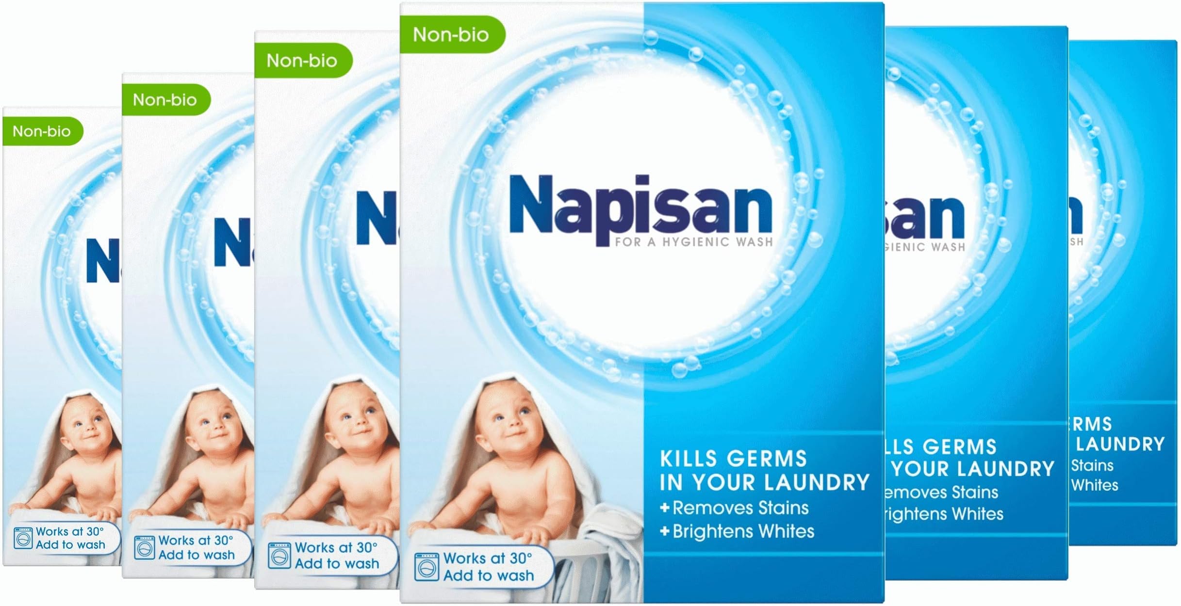 Non Bio Stain Remover Powder, 800g, Pack of 6, Kills 99.9 Percent Bacteria in Your Laundry for a More Hygienic Wash, Disinfectant & Stain Remover Even at 30 degreeC, 156 Washes