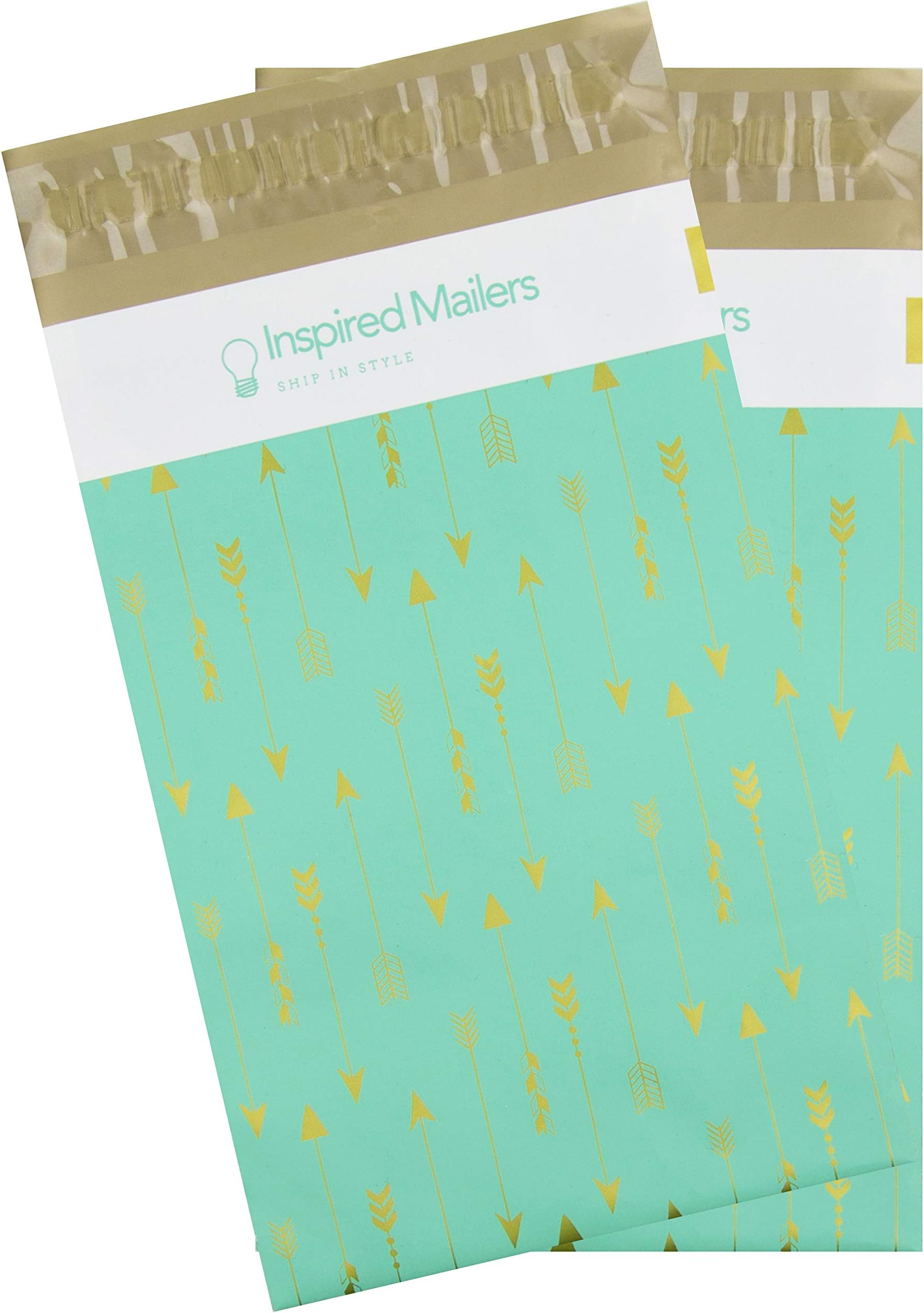 Inspired Mailers - Poly Mailers 6x9 - Tribal Arrows Deluxe (Seafoam/Gold) - Choose from 6x9, 10x13 and 14.5x19 Sizes - 3.15mil Unpadded (6x9, 100 Pack)
