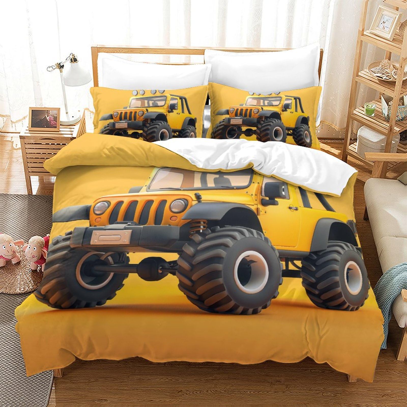 Housse de couette respirante camion 3D en tissu microfibre ultra douce parure de lit 3 pièces