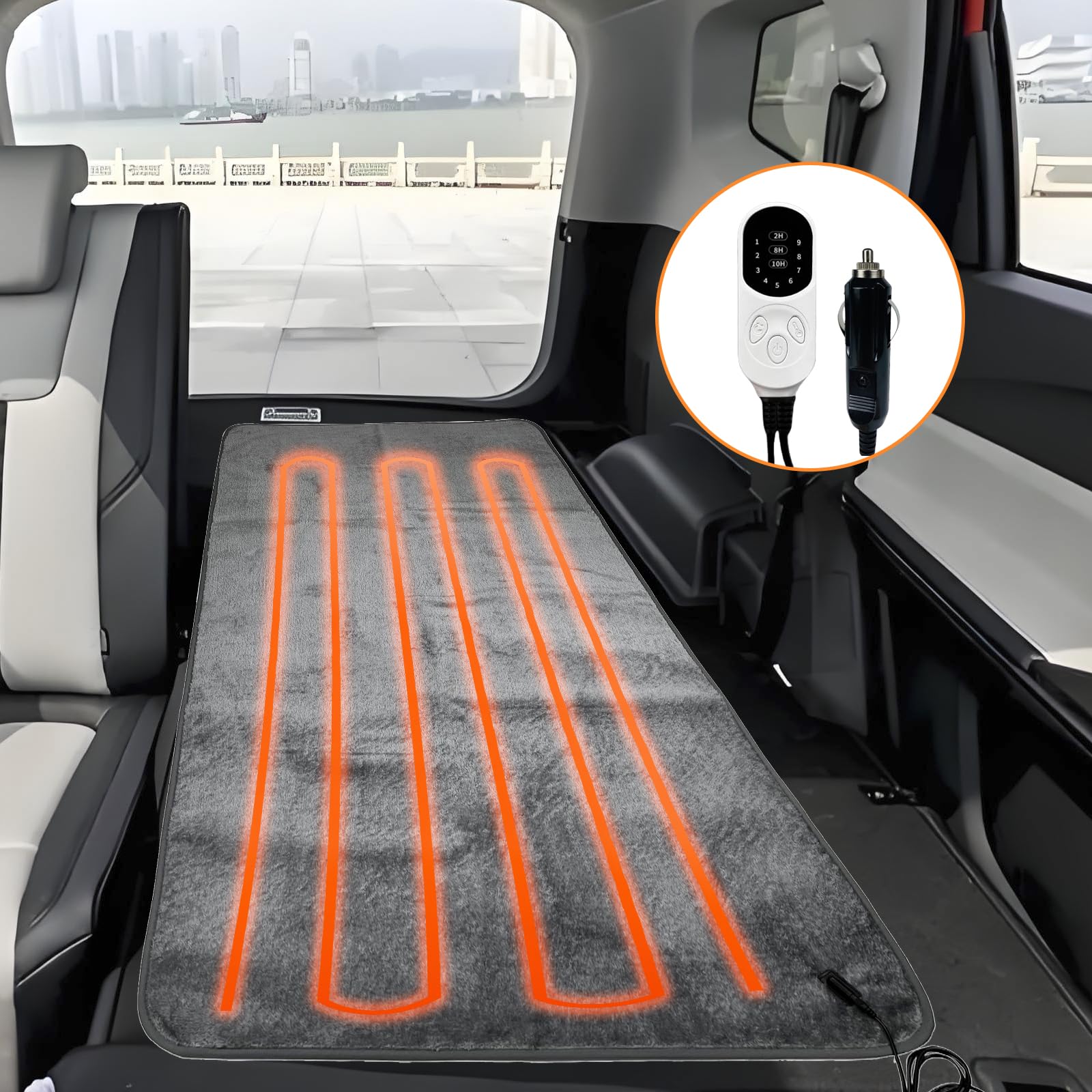 Car Electric Heating Blanket 12 Volt 48 Watts Sleeping Bag Heated Liner Portable Heated Mat for Car Truck SUV Camping Underblanket 9 Heat Setting 2/8/12H Timer Setting Machine Washable (63x31.4inch)