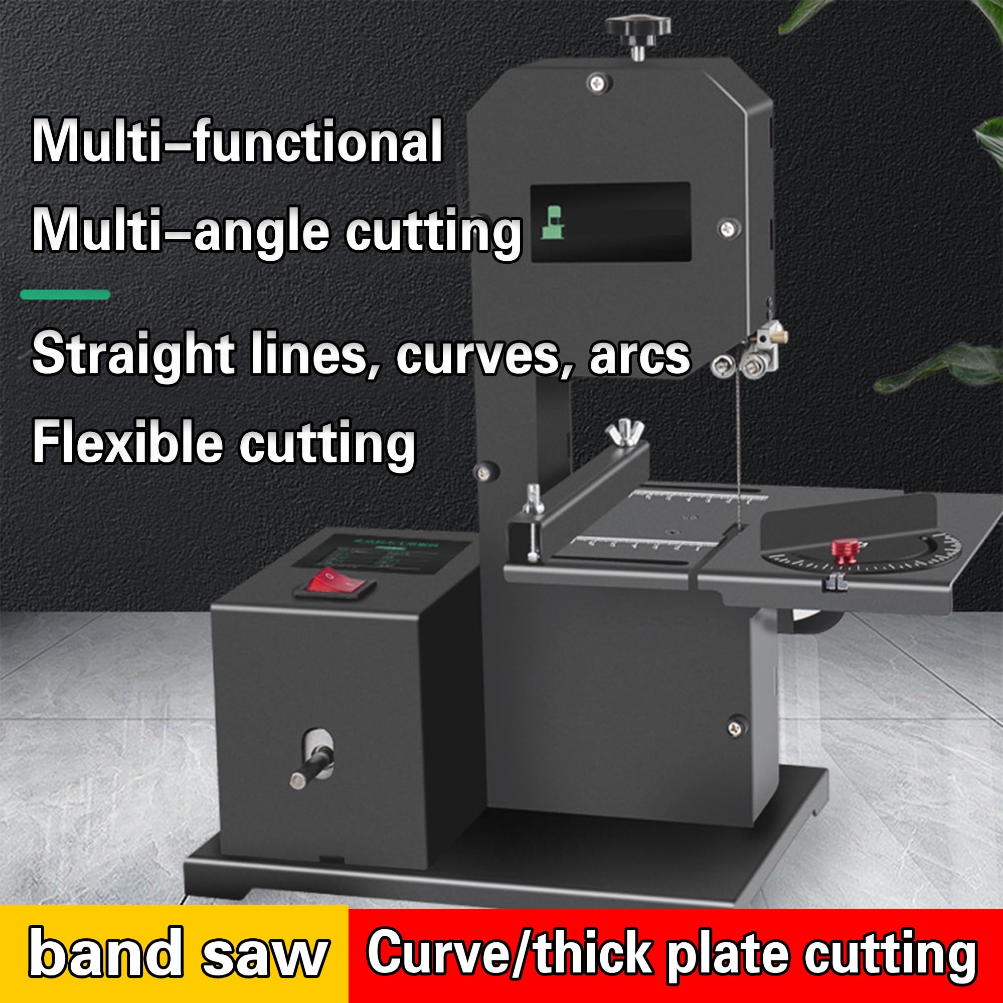 Sierra de cinta de mesa con profundidad de sierra ajustable, mesa de metal inclinable para cortes curvos y rectos, ideal para pequeños talleres y proyectos de bricolaje