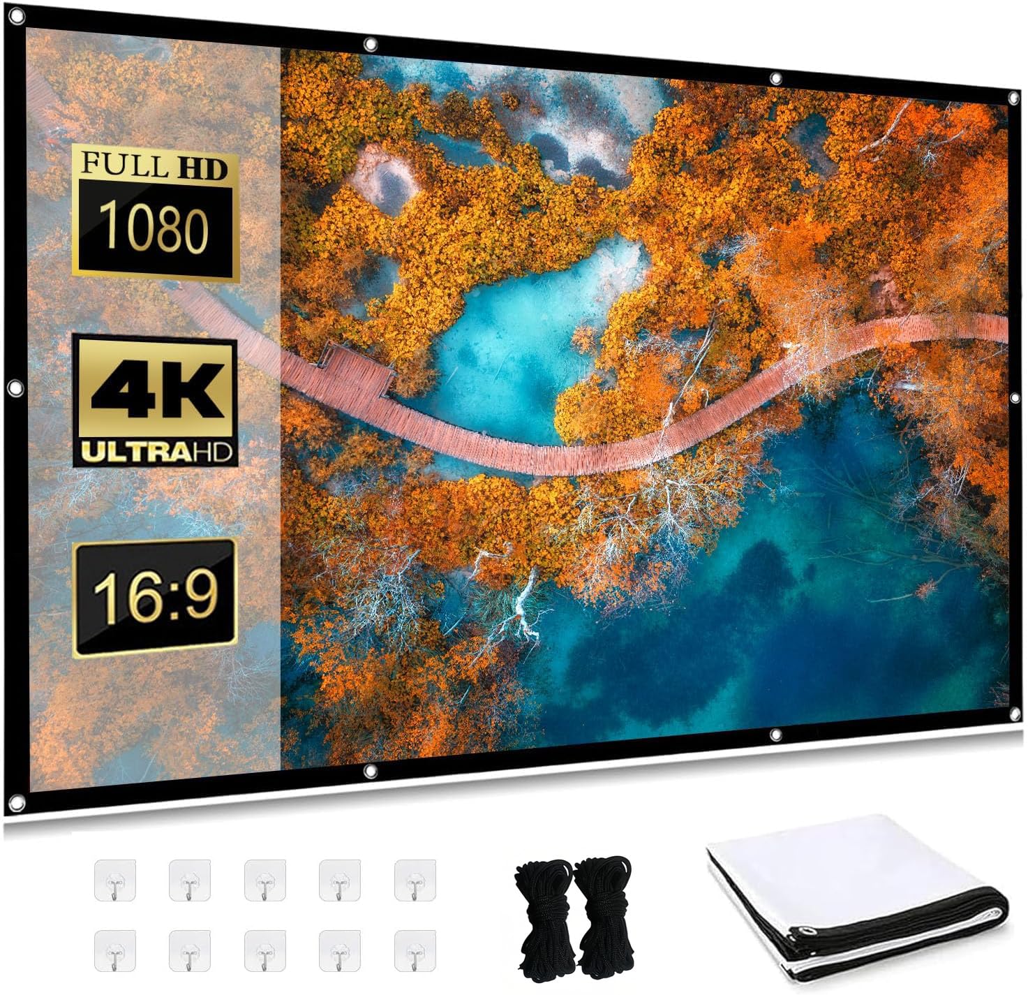 Pantalla de Proyector 100 Pulgadas, Plegable de Doble Cara, Ideal para Cine en Casa y Juegos, Adecuada para el hogar, la Oficina,y el la Escuela