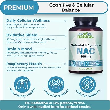 NAC Supplement 600 mg, N-Acetyl Cysteine Capsules, Pure N-Acetylcysteine, No Filler