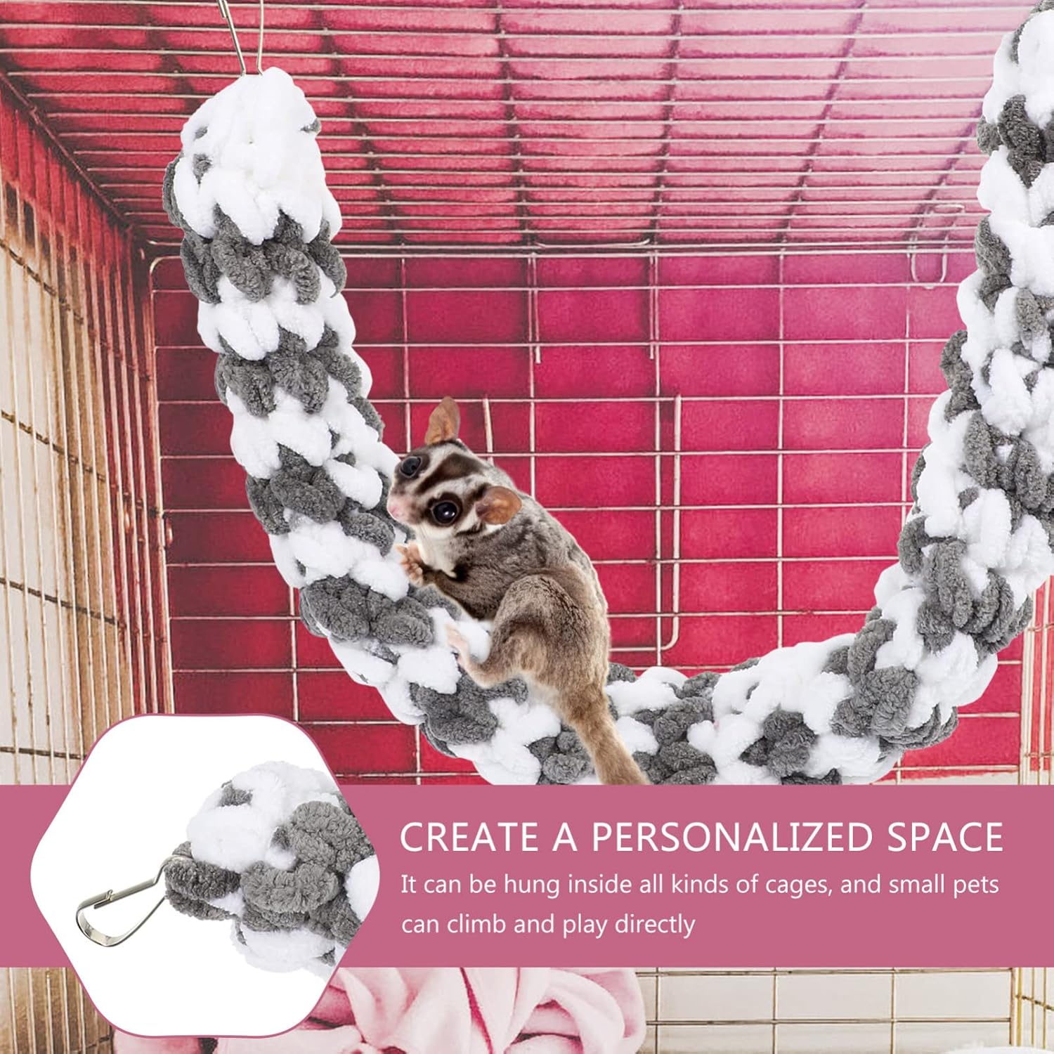 Ipetboom Climbing Rope Toy for Hamsters Sugar Gliders Durable Bite- Rope Toy for Small Pets Cage Accessory Encourages Exercise and Coordination