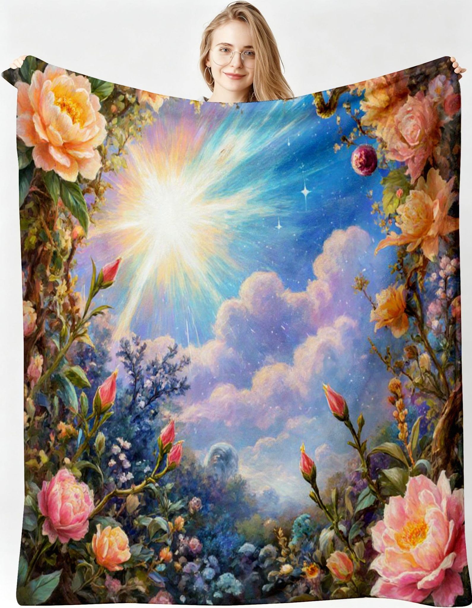 Manta Franela Sherpa 3D Flor Colorida 240x260cm para Cama 180-A168